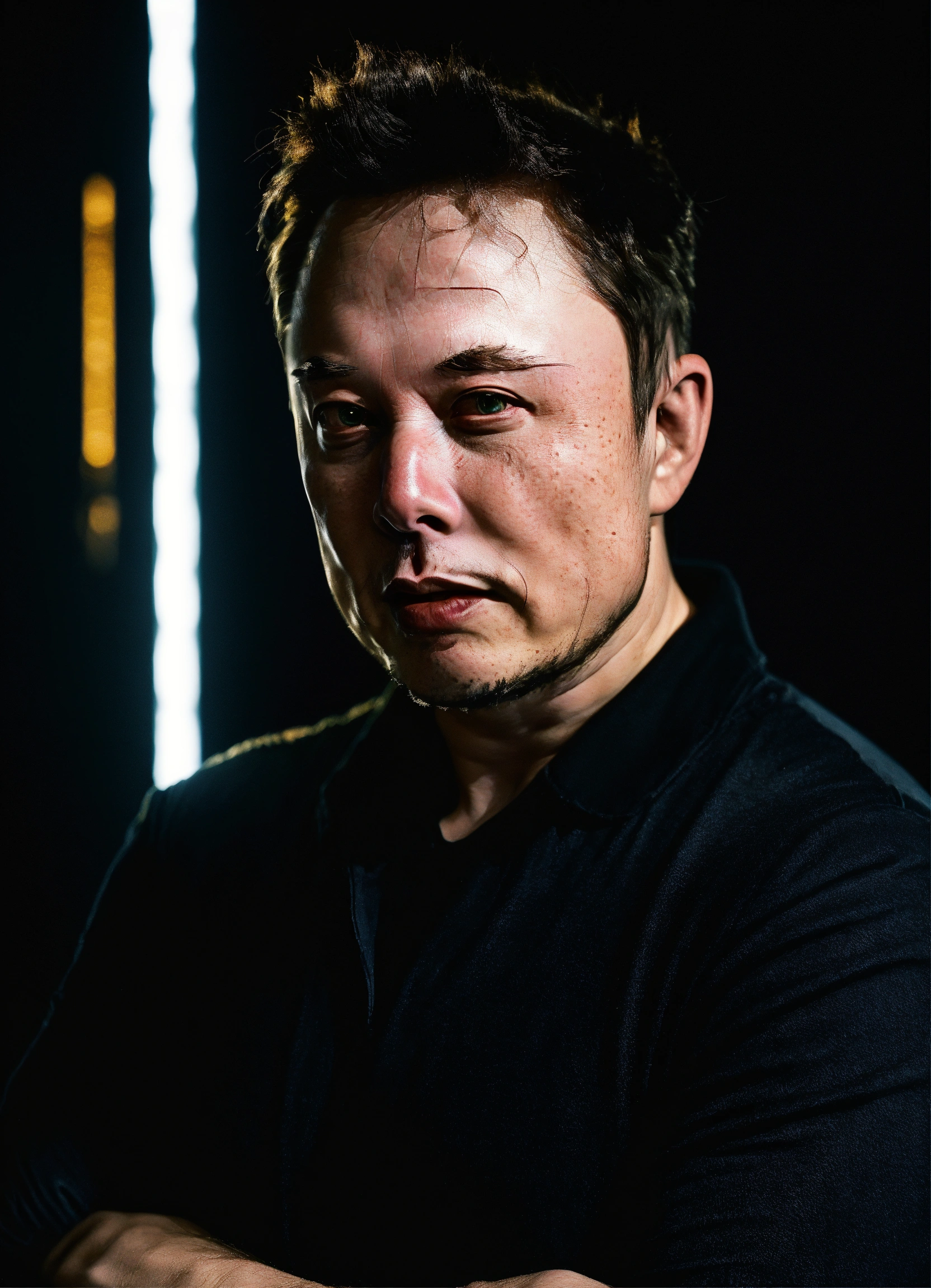 Lexica - Elon Musk, black background, evil.