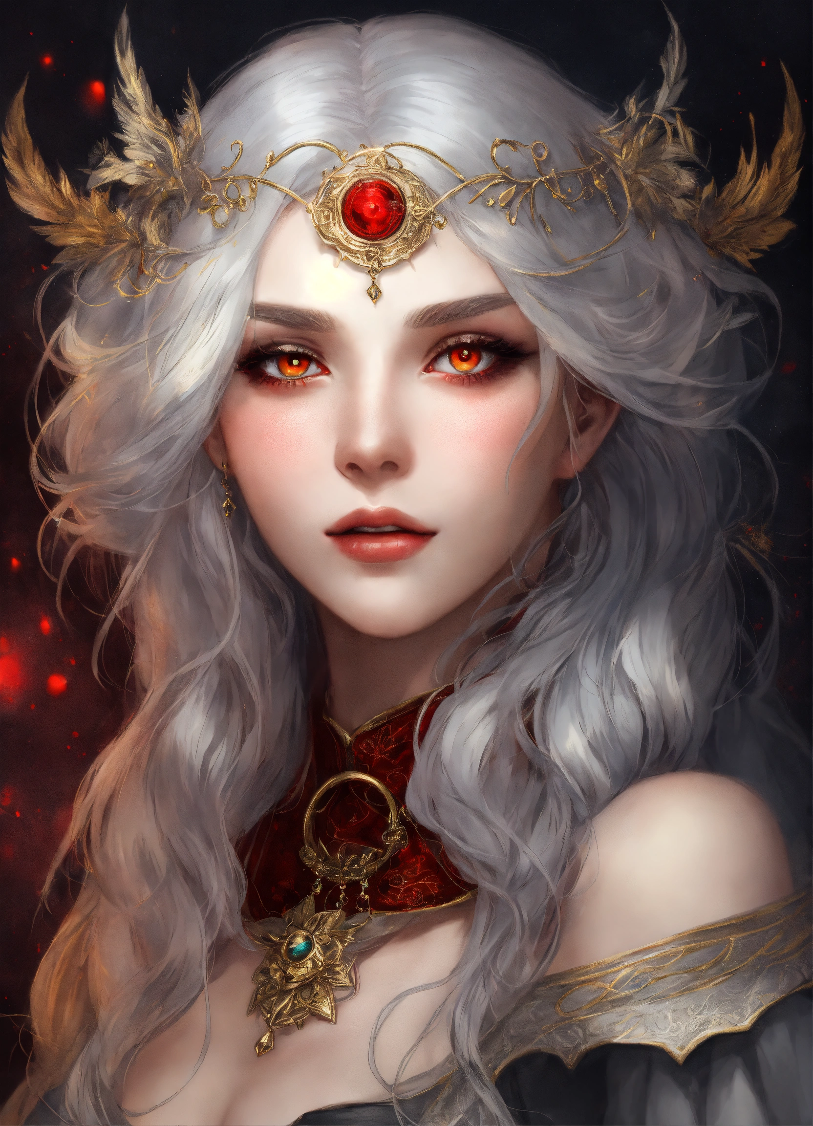 Lexica - Beautiful Witch With Silver Hair, One Red Eye And One Gold Eye 