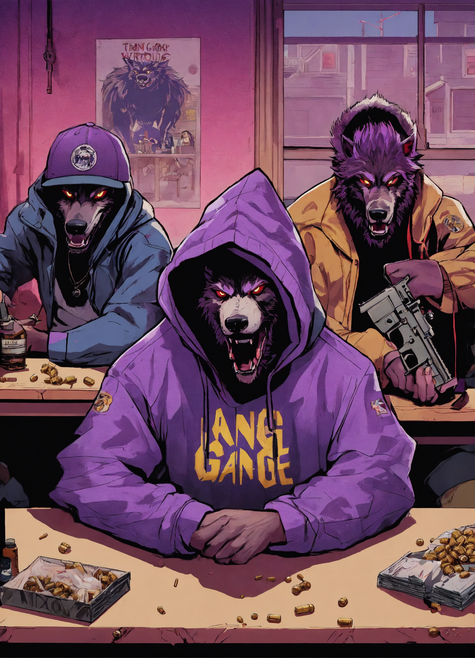 Lexica - Werewolves, in hoodies and baseball caps with the words FANG ...