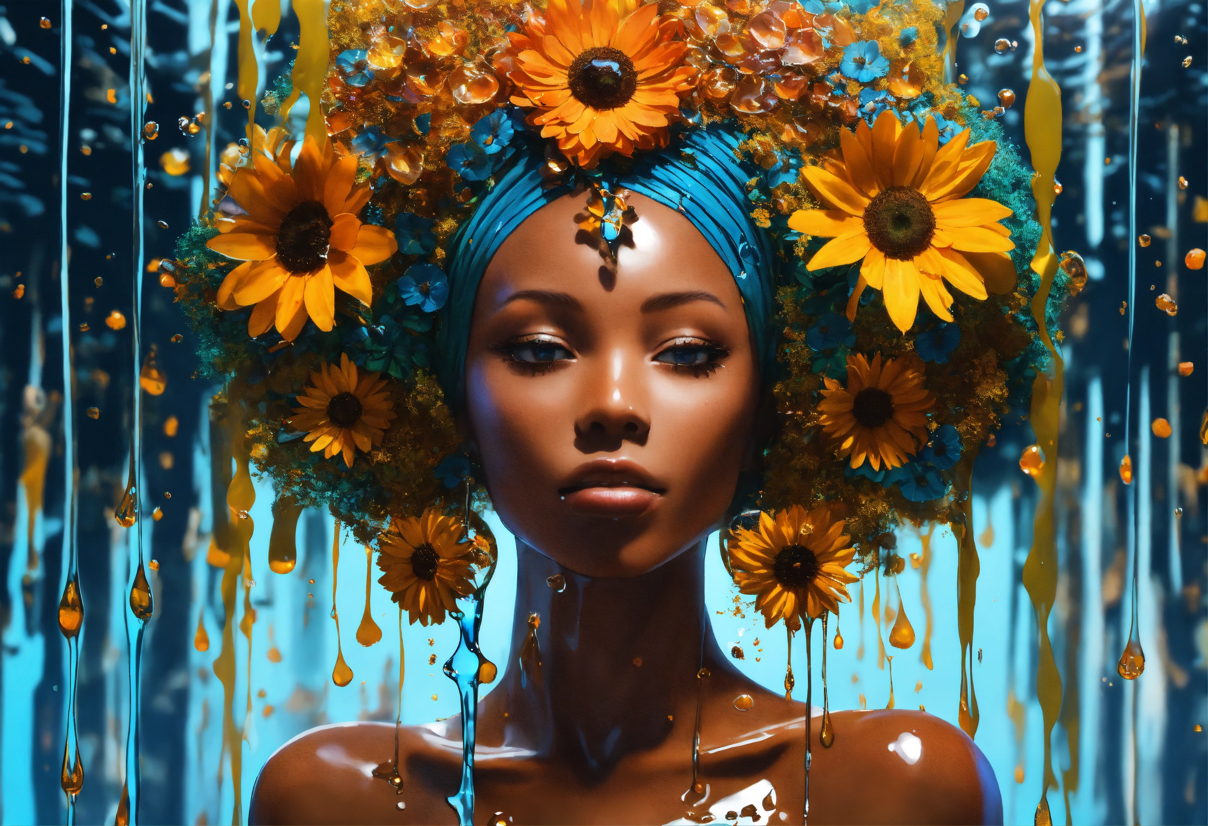 Lexica - Afrocentric woman, one made of glass with honey flowing ...