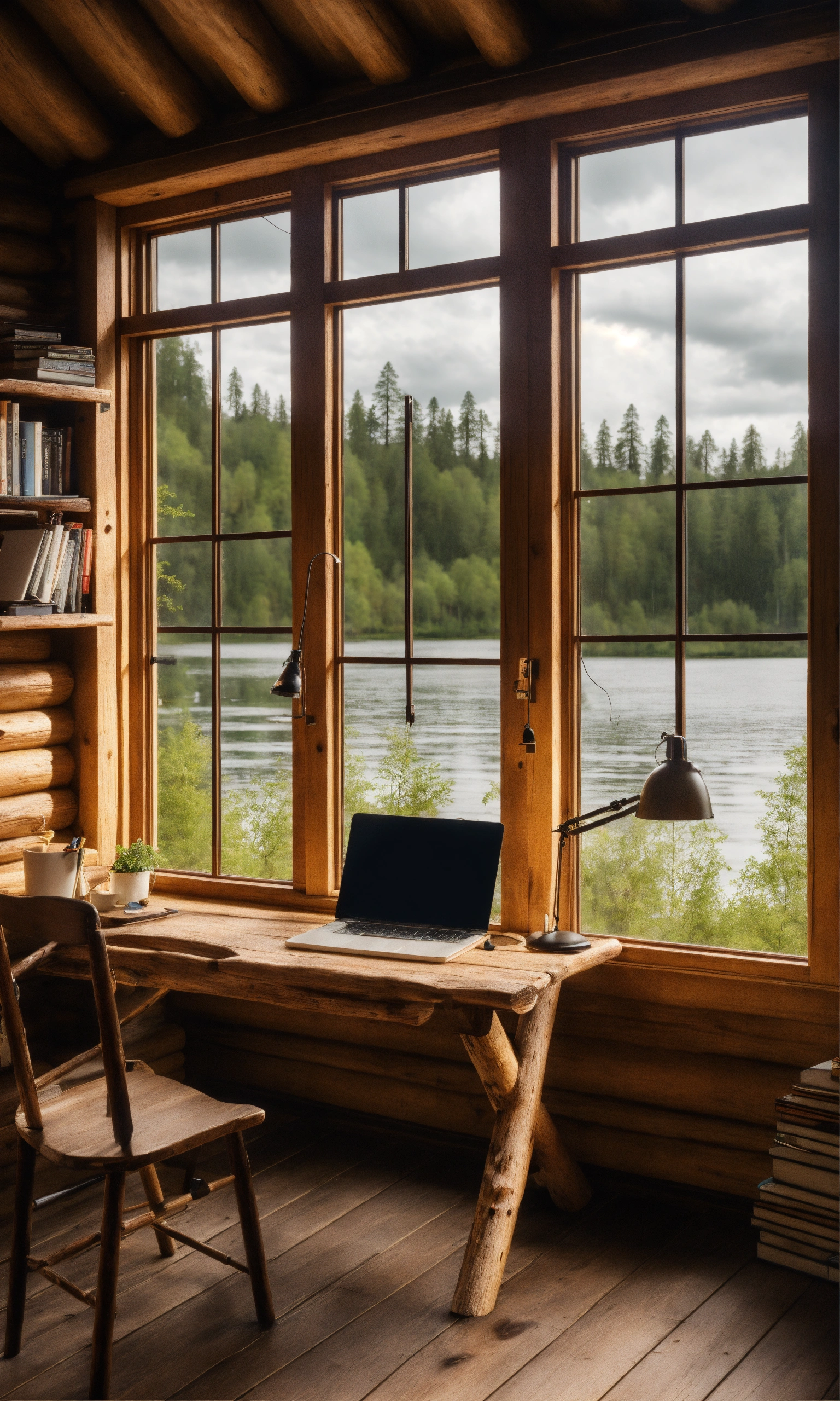 Lexica - Study desk in log cabin in sweden, wooden windows and wooden ...