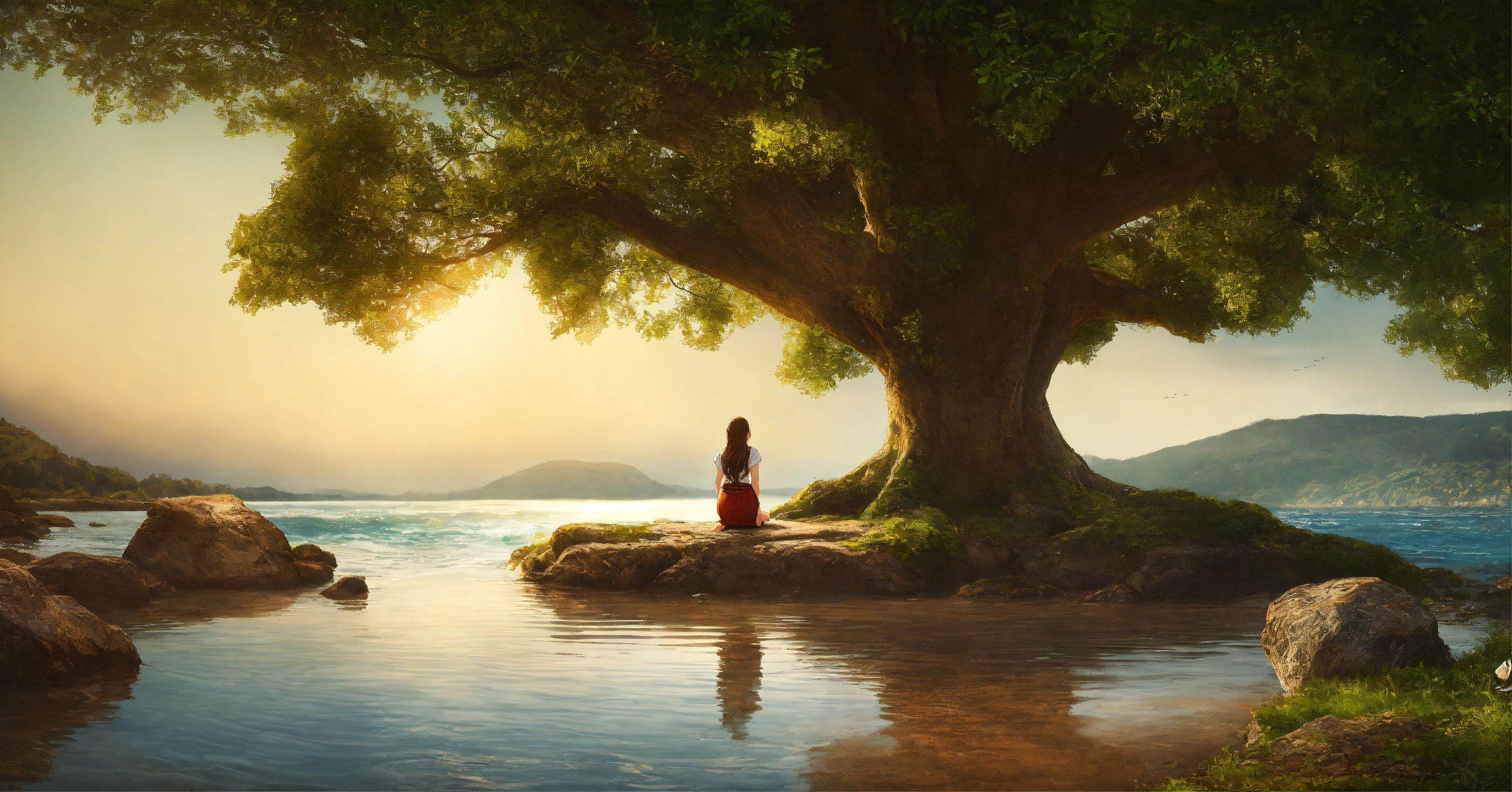 Lexica - A young woman in front full frame, with her feet in the water ...