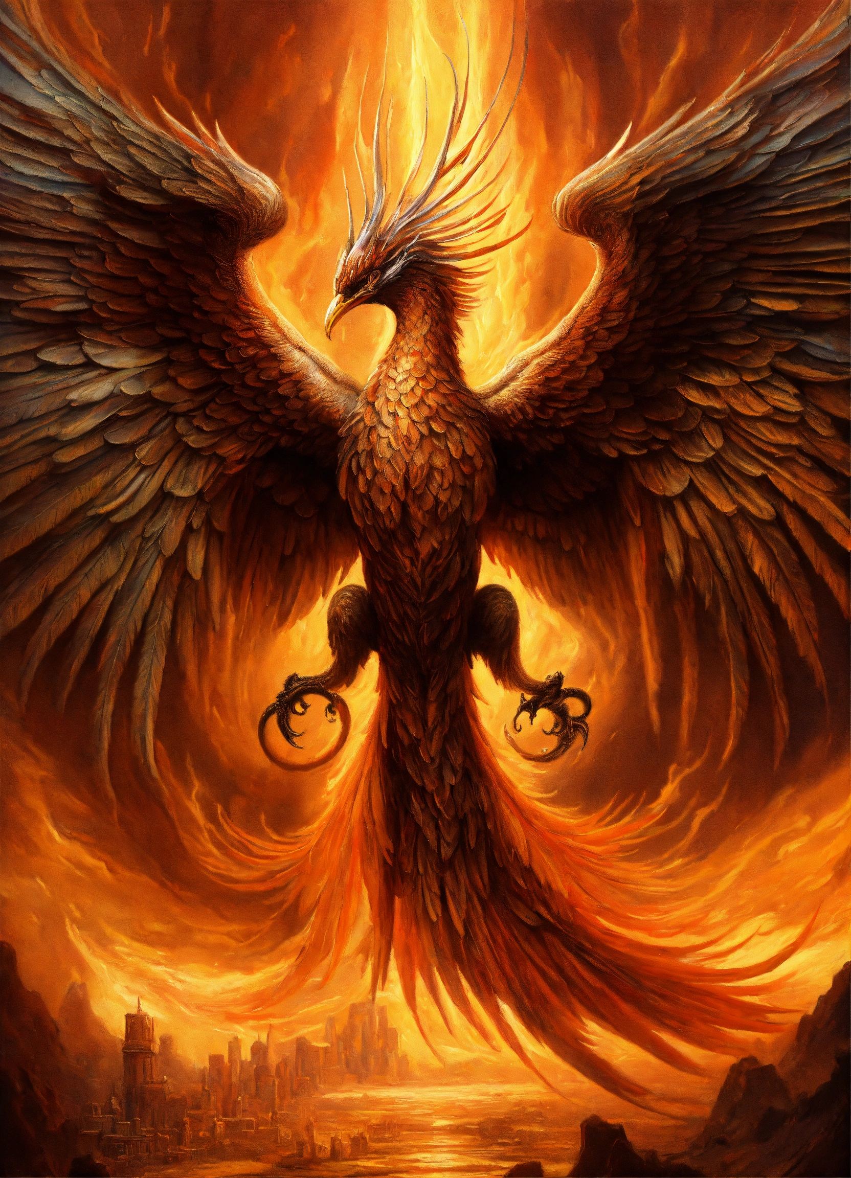 Lexica - An oil painting by H.R. Giger of a powerful phoenix, the ...