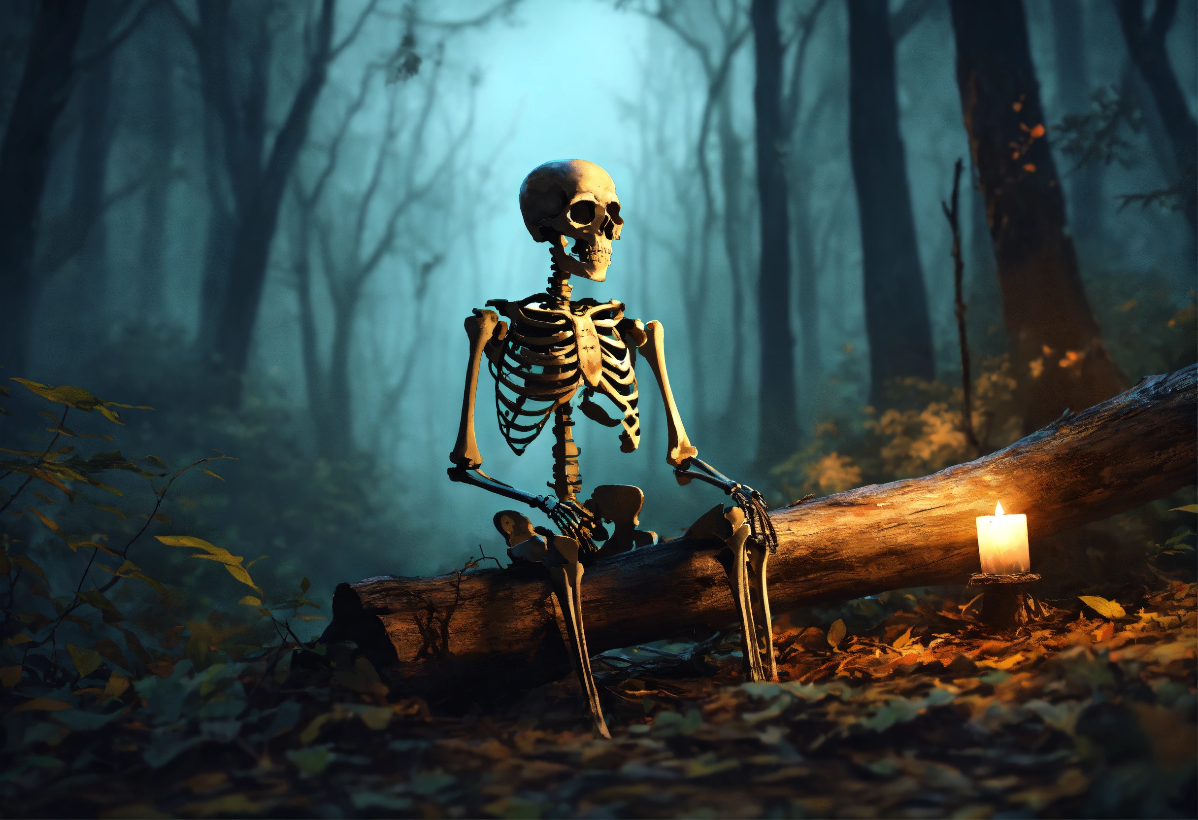 Lexica - Create a digital art piece featuring a skeleton sitting on a ...
