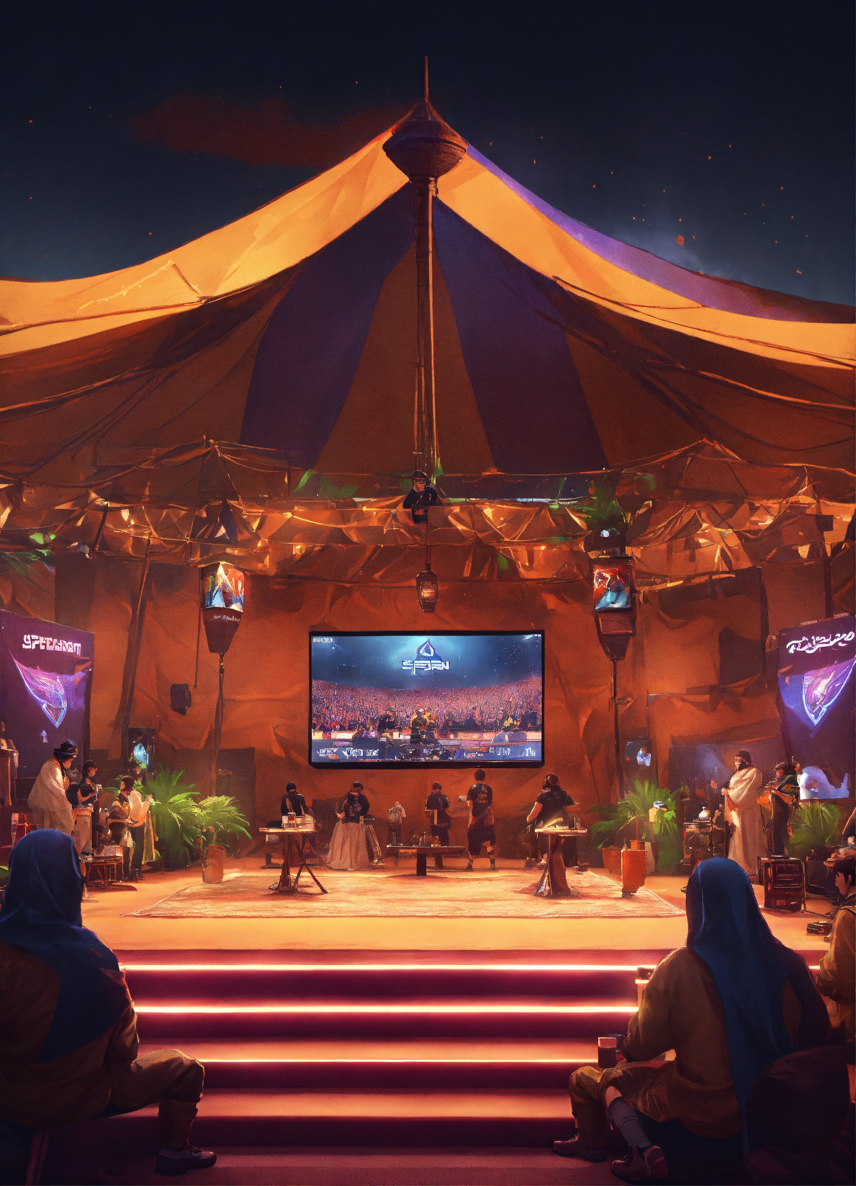 Lexica - Generate an image of a small esports venue's desert tent style ...