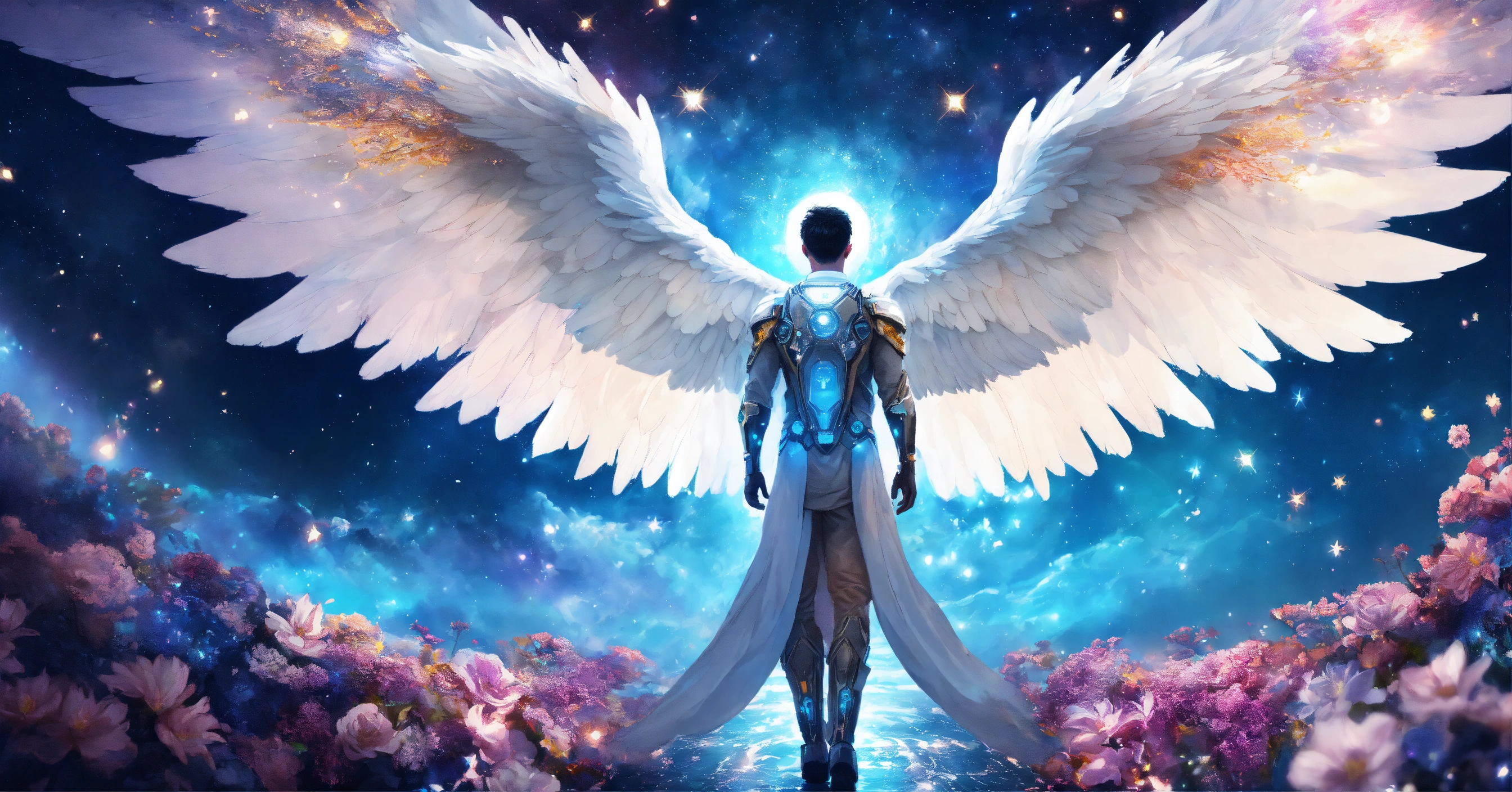Lexica - Cyberpunk digital painting of a male angel with beautiful ...