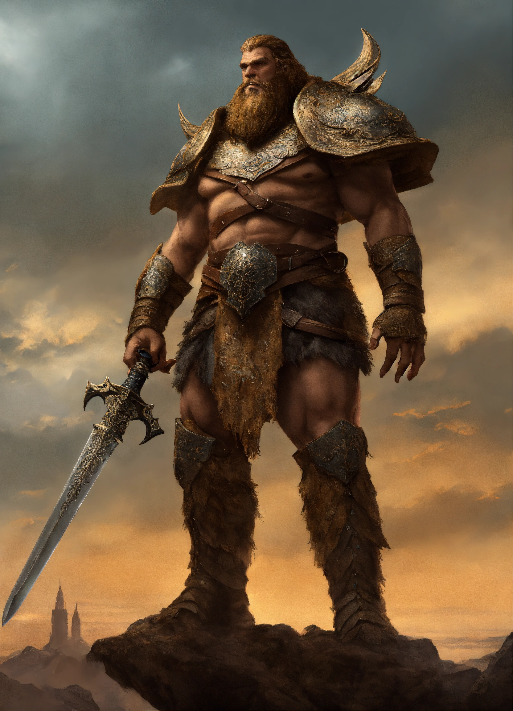 Lexica - A nephilim giant holding a sword, wearing light leather armor ...