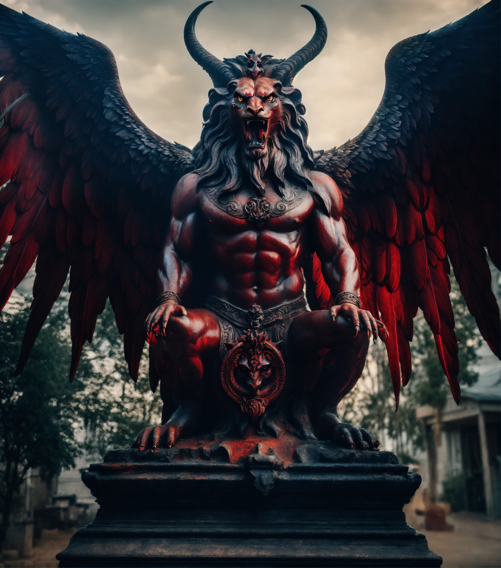 Lexica - Very angry scary Pazuzu horned demon statue lion face red eyes ...