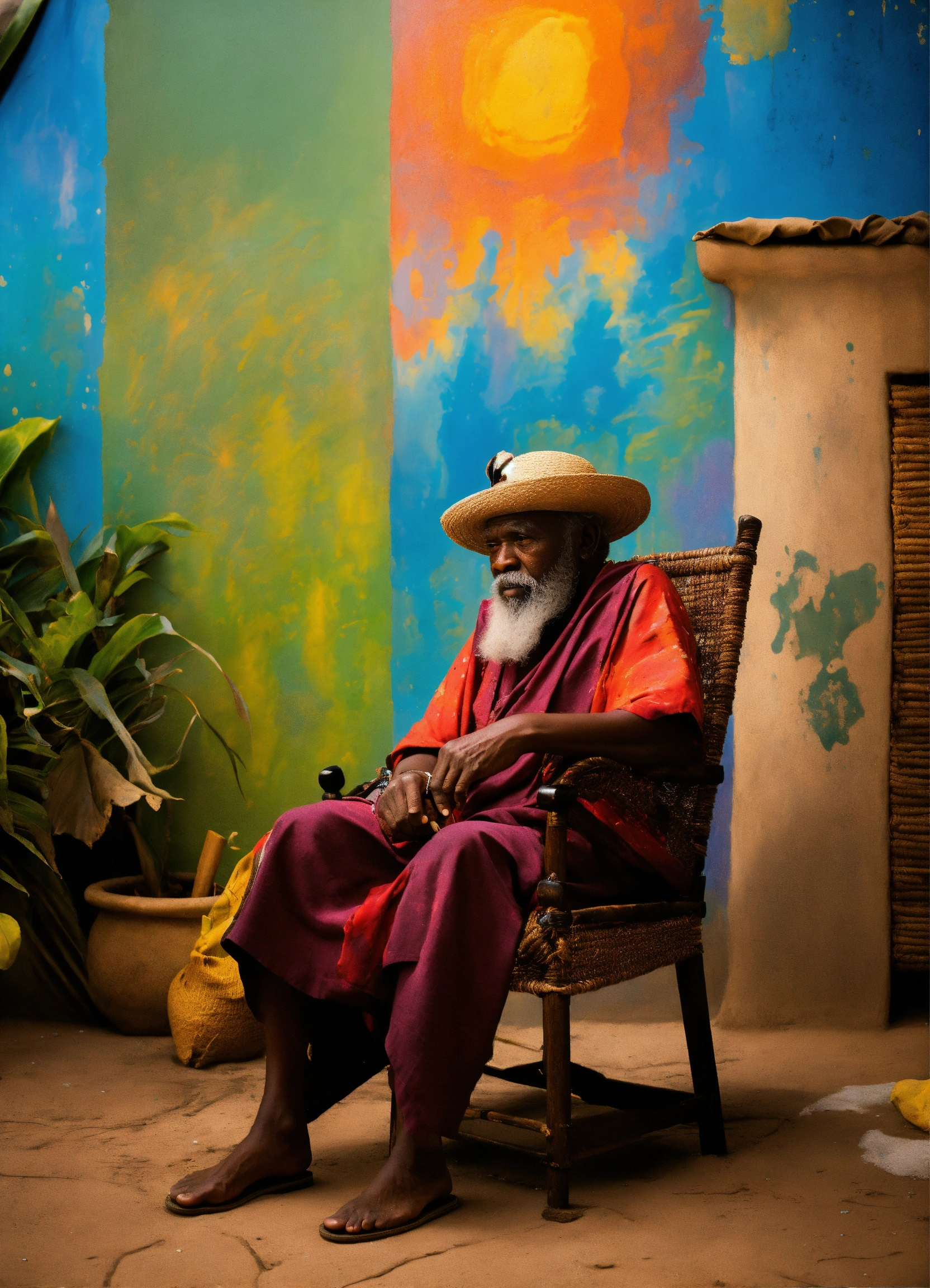 Lexica - A wise old man with white beard and bakoua hat in a tropical ...