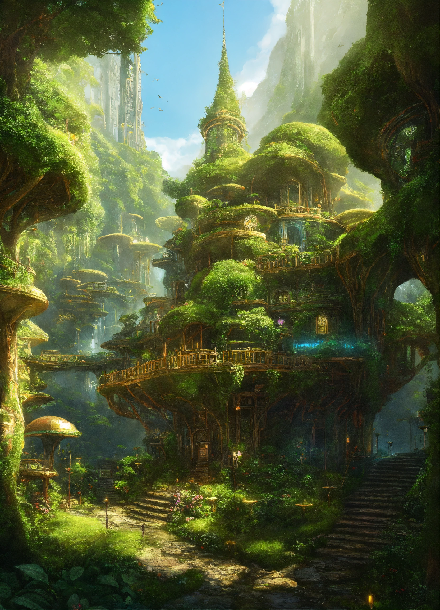 Lexica - Solarpunk elven city hidden away in a forest nation