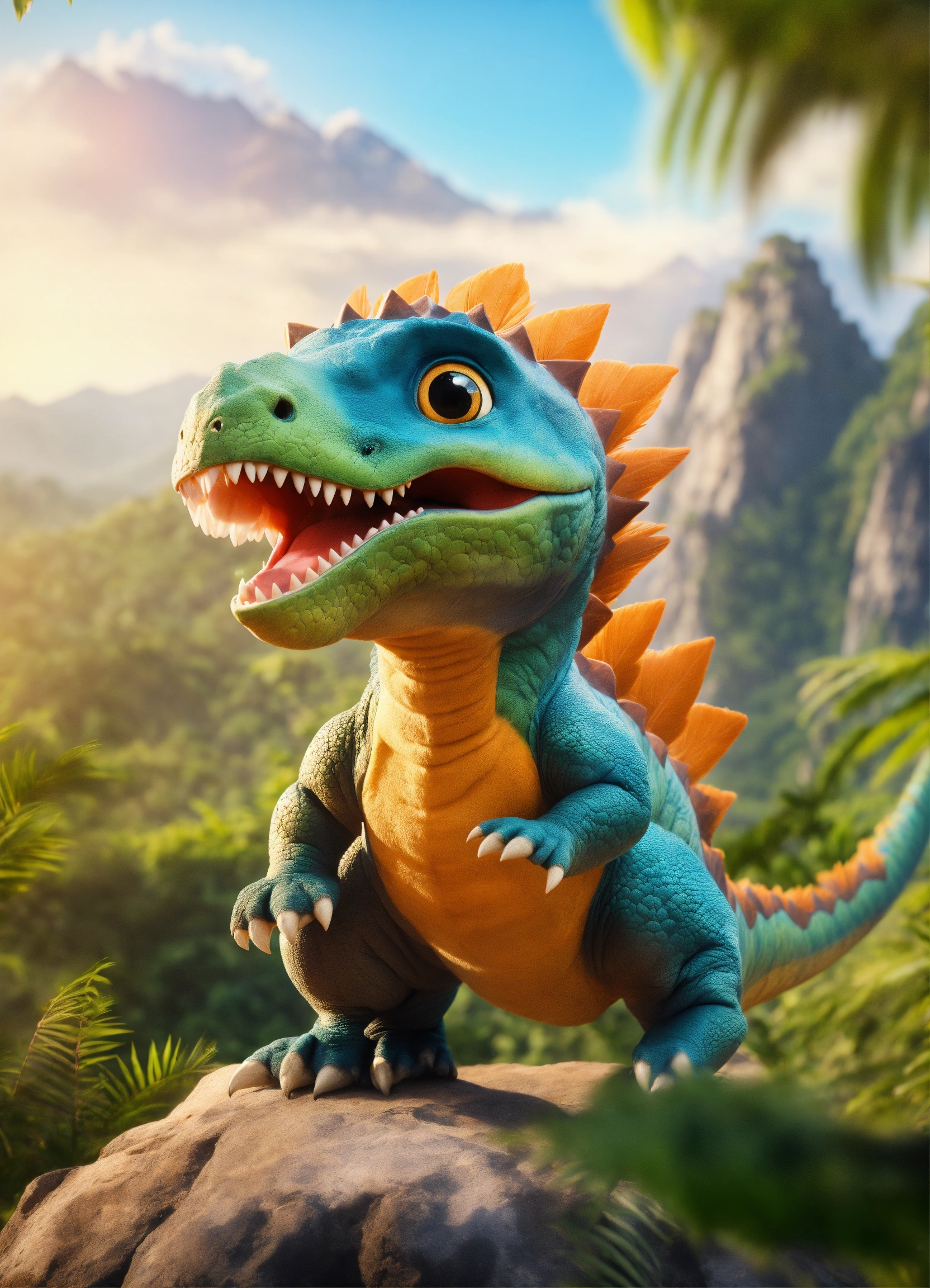 Lexica - An adorable and fluffy baby t-res dinosaur with big color eyes ...
