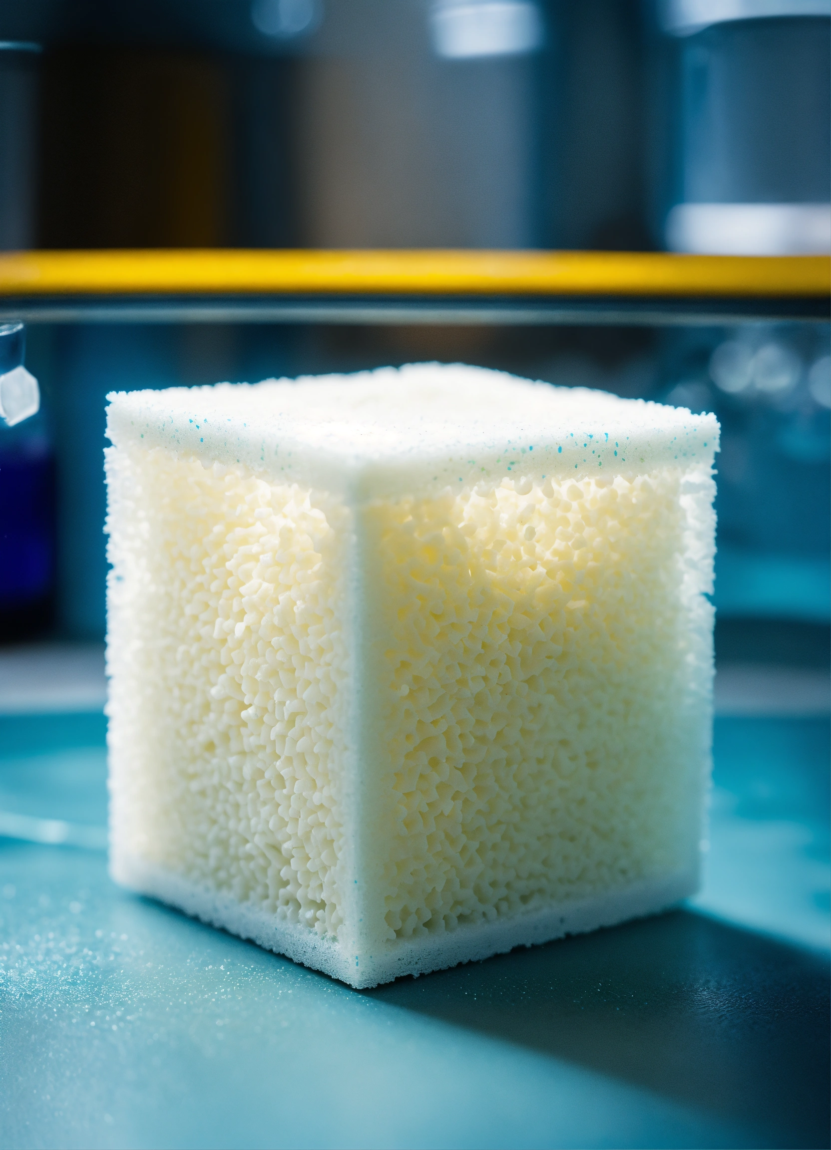 Lexica - White bioscaffold sponge-like cube in a petri dish in a ...