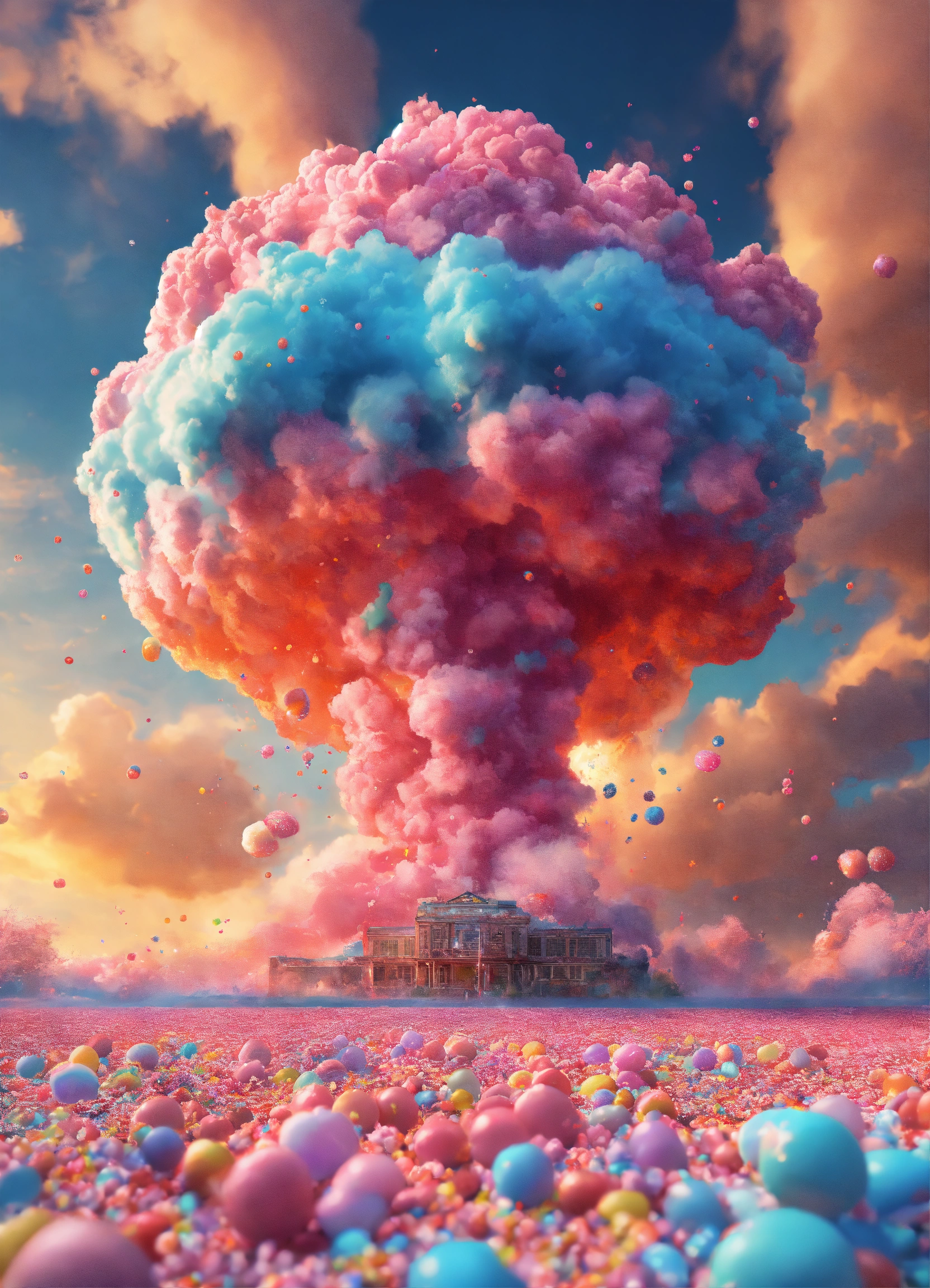 Lexica - A nuclear explosion , made out of cotton colors candy clouds ...