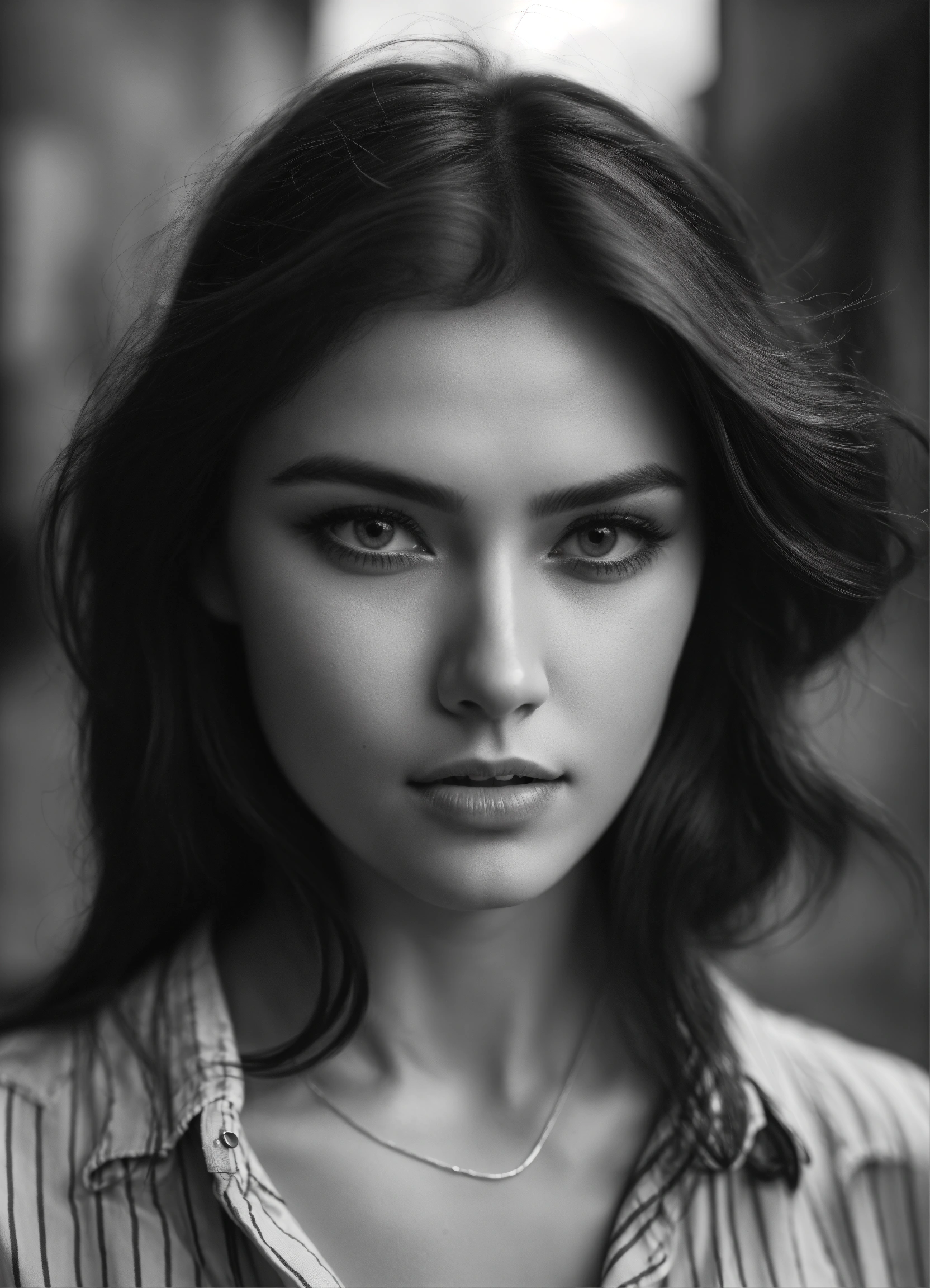 Lexica - Portrait draw beautiful girl dark hair, gray eyes, open shirt ...