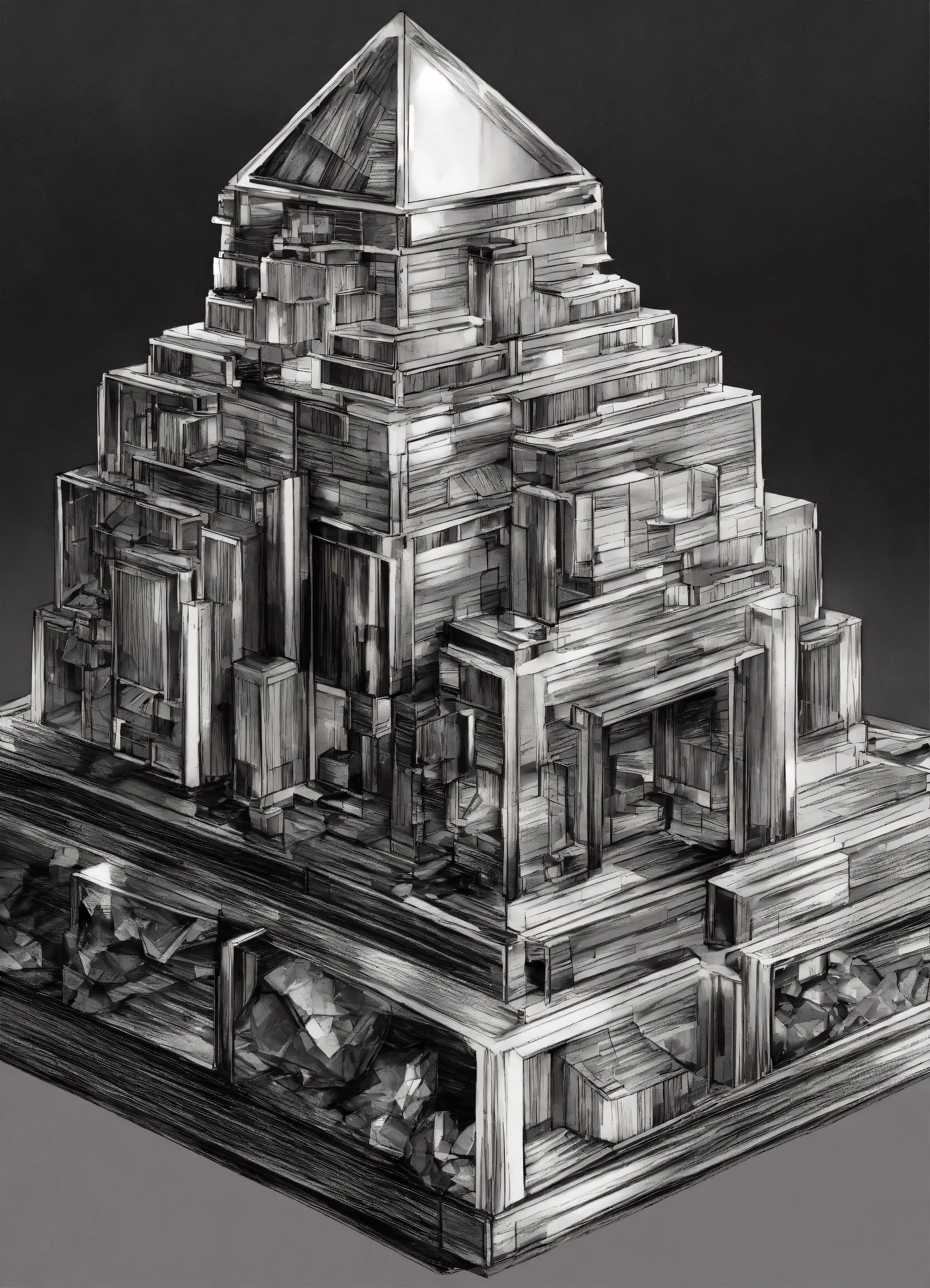 Lexica - A black and white sketch of bismuth crystal