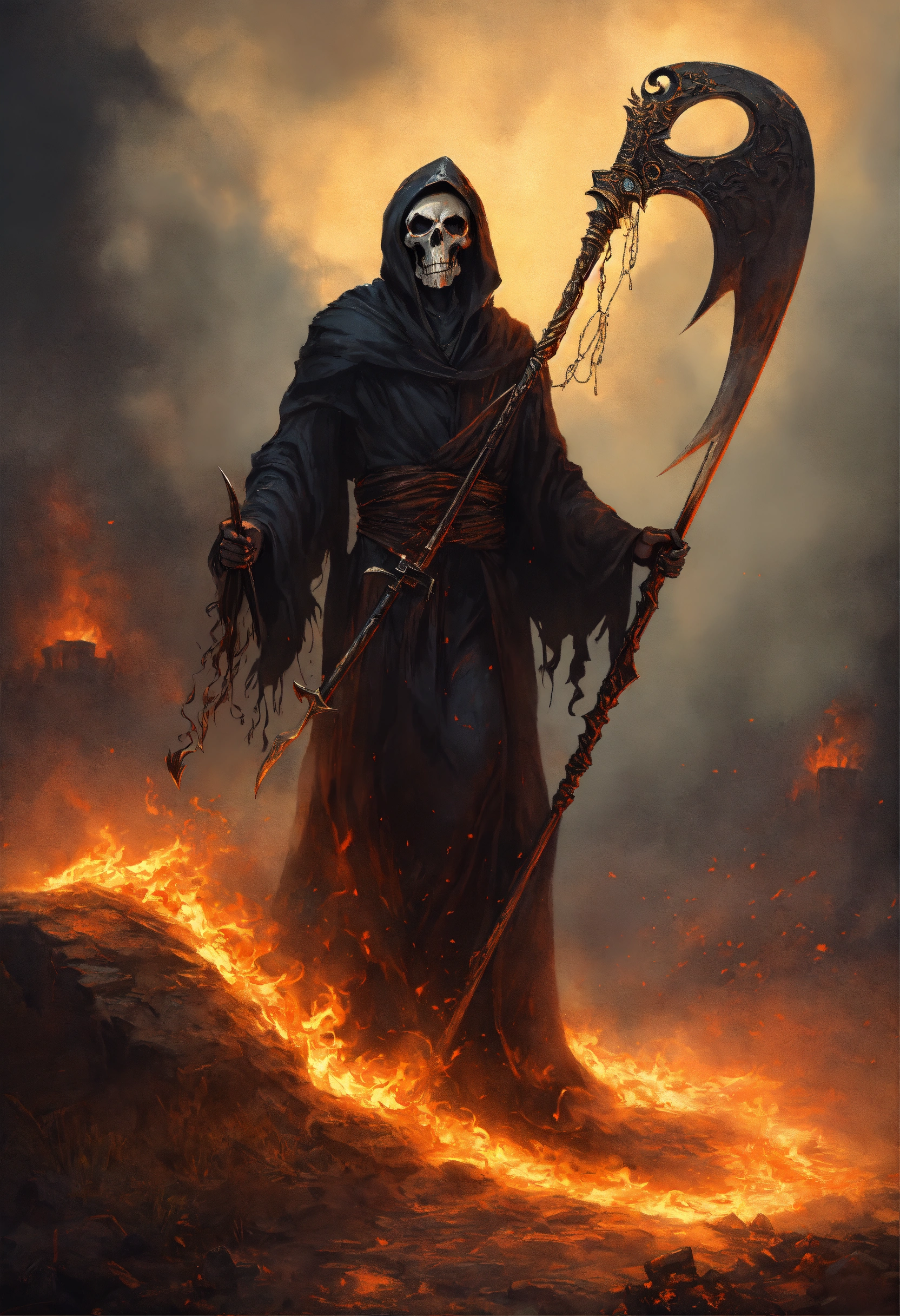 Lexica - The Grim Reaper With Scythe Raised For The Kill, Flowing Robes 