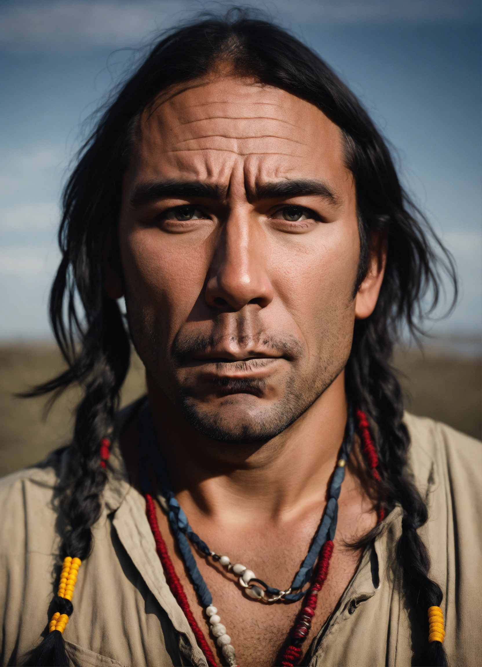 Lexica - Scared Native American Man, Front View, Casual Clothes, Arms 