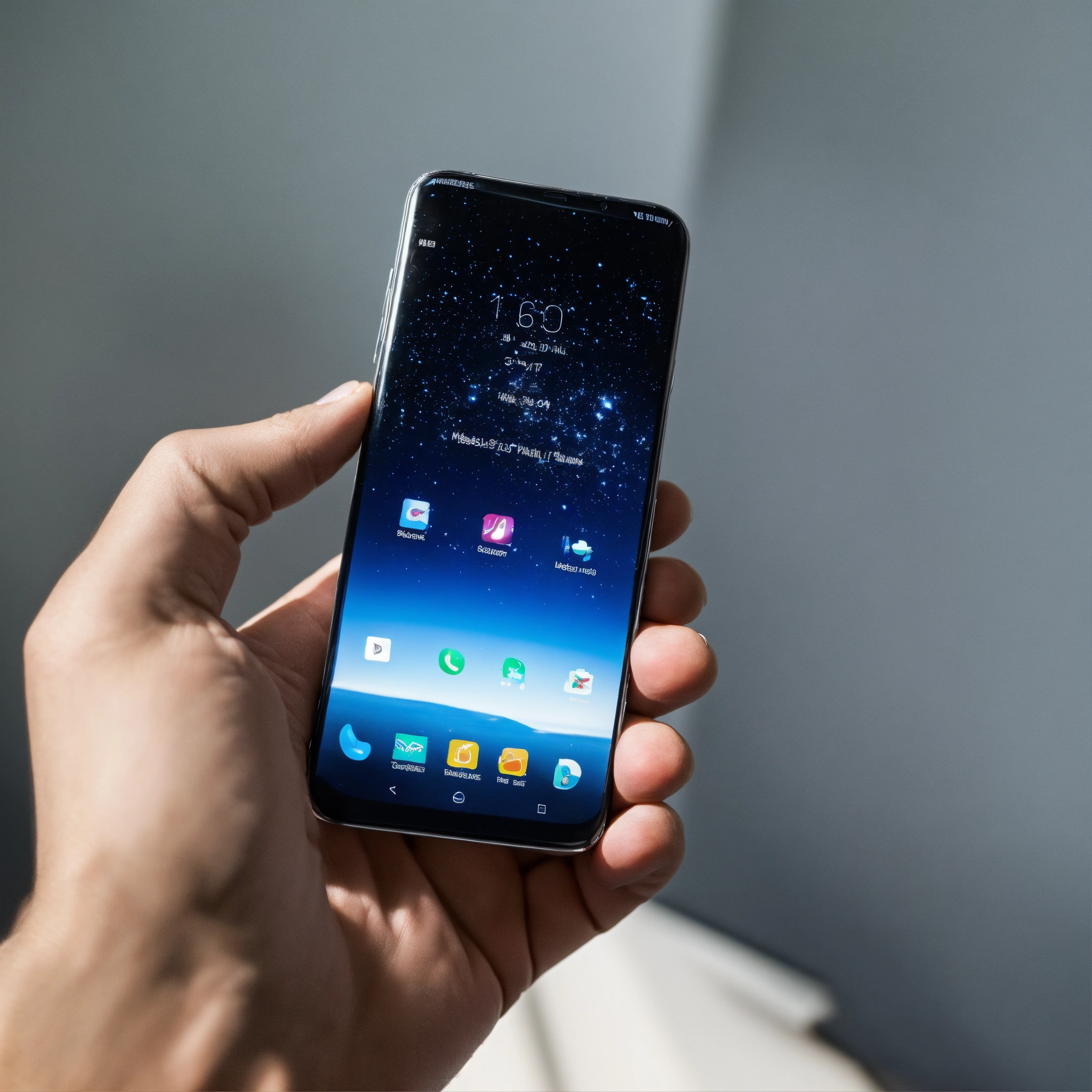 Lexica - A photo of a mobile phone in the palm of a hand. The phone is ...