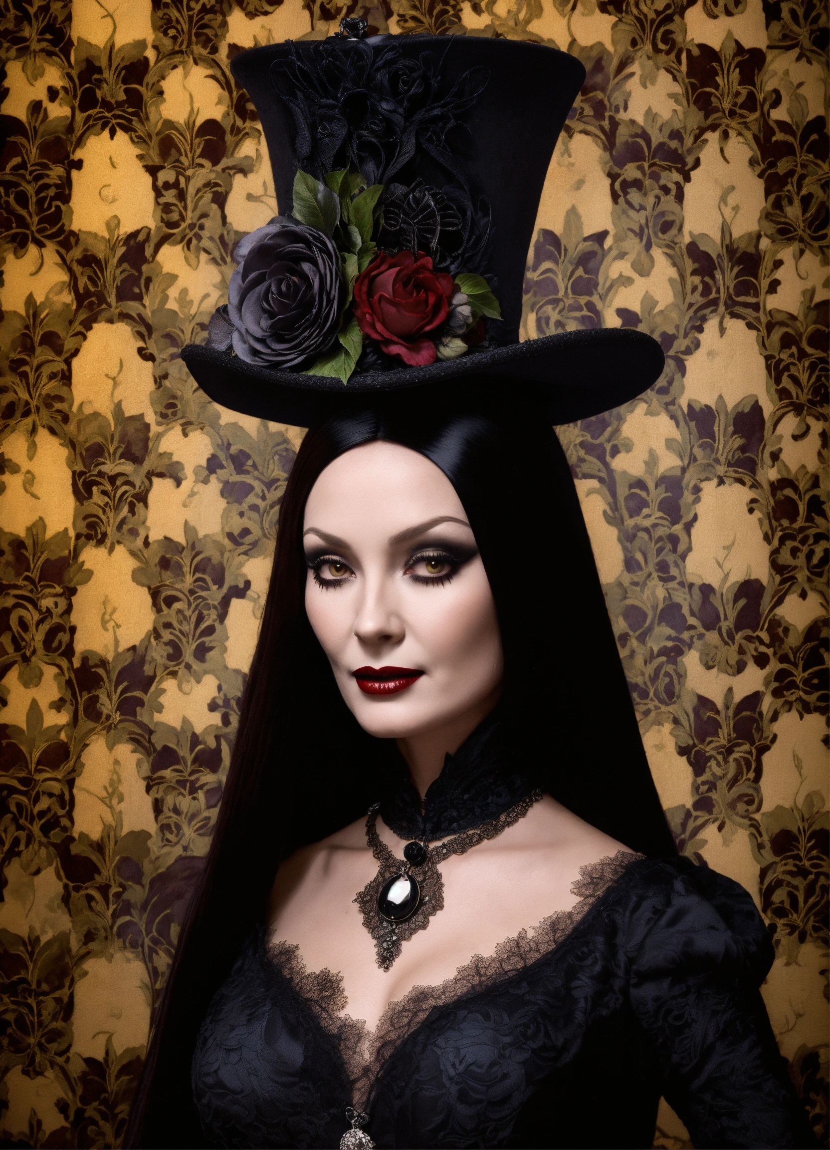 Lexica - Elaborate Gothic Morticia Addams queen of spades, 40 years old ...