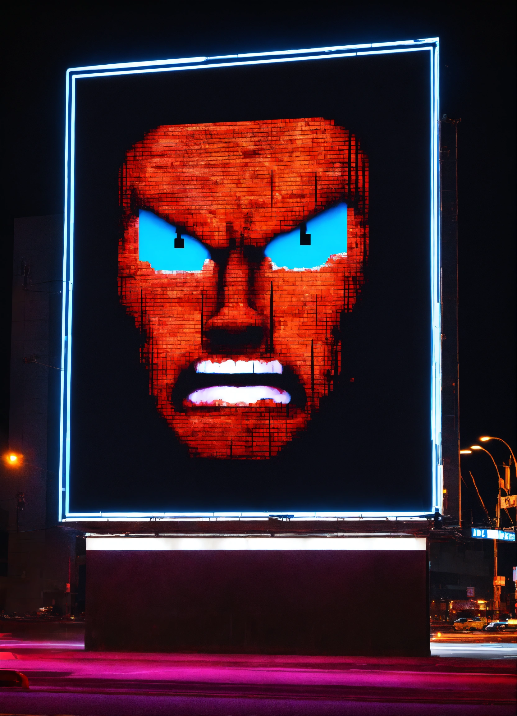 Lexica Digital billboard with a angry face impression coming out of