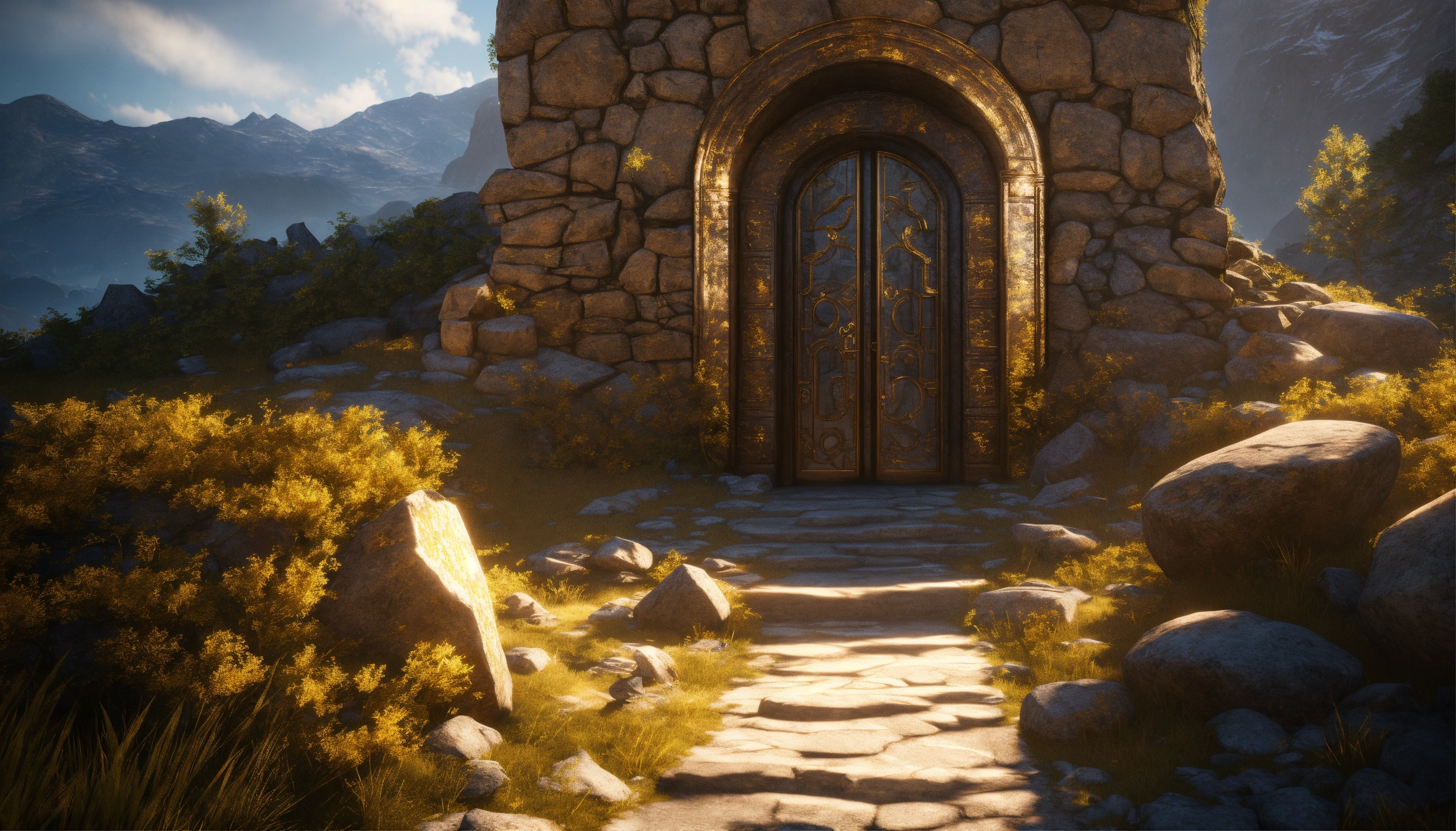 Lexica - Hidden stone pathway, secret door, mountains, environment ...
