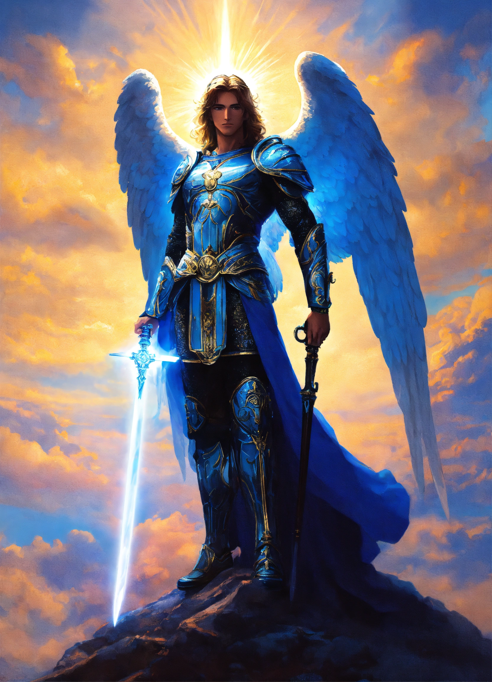 Lexica - Archangel Michael, Heaven, lightsword, earth in distance, blue ...