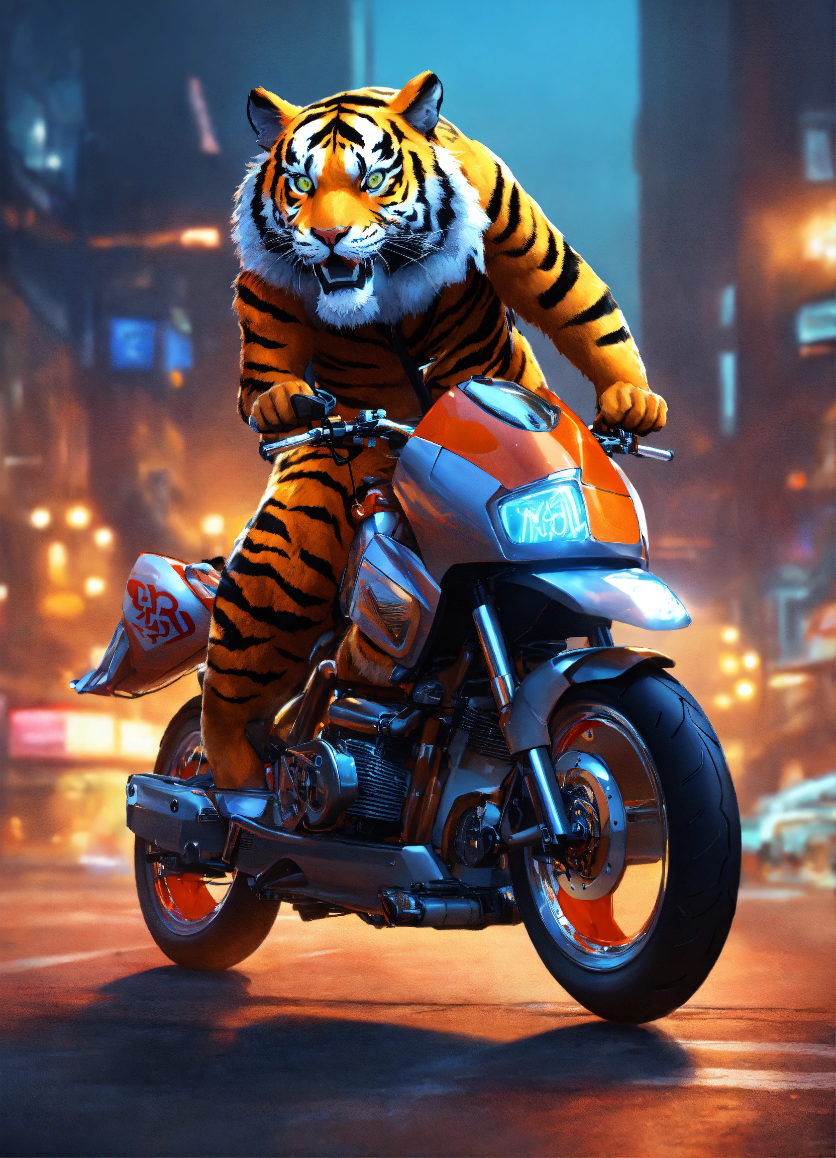 Lexica - Crazy tiger, on one wheel, motorcycle, dancing, futuristic ...