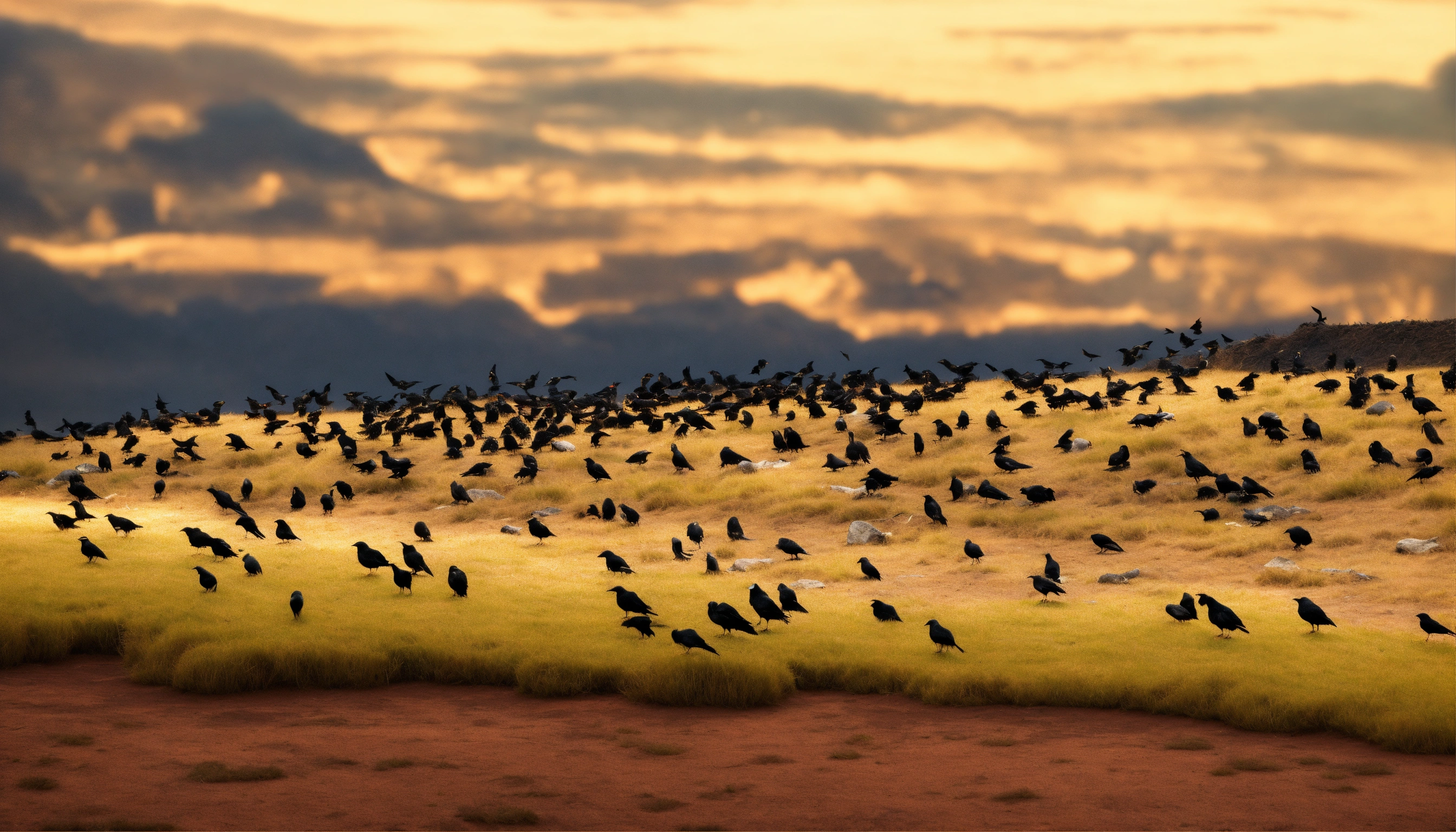 Lexica - 3d picture of a flock of crows sitting on dried land