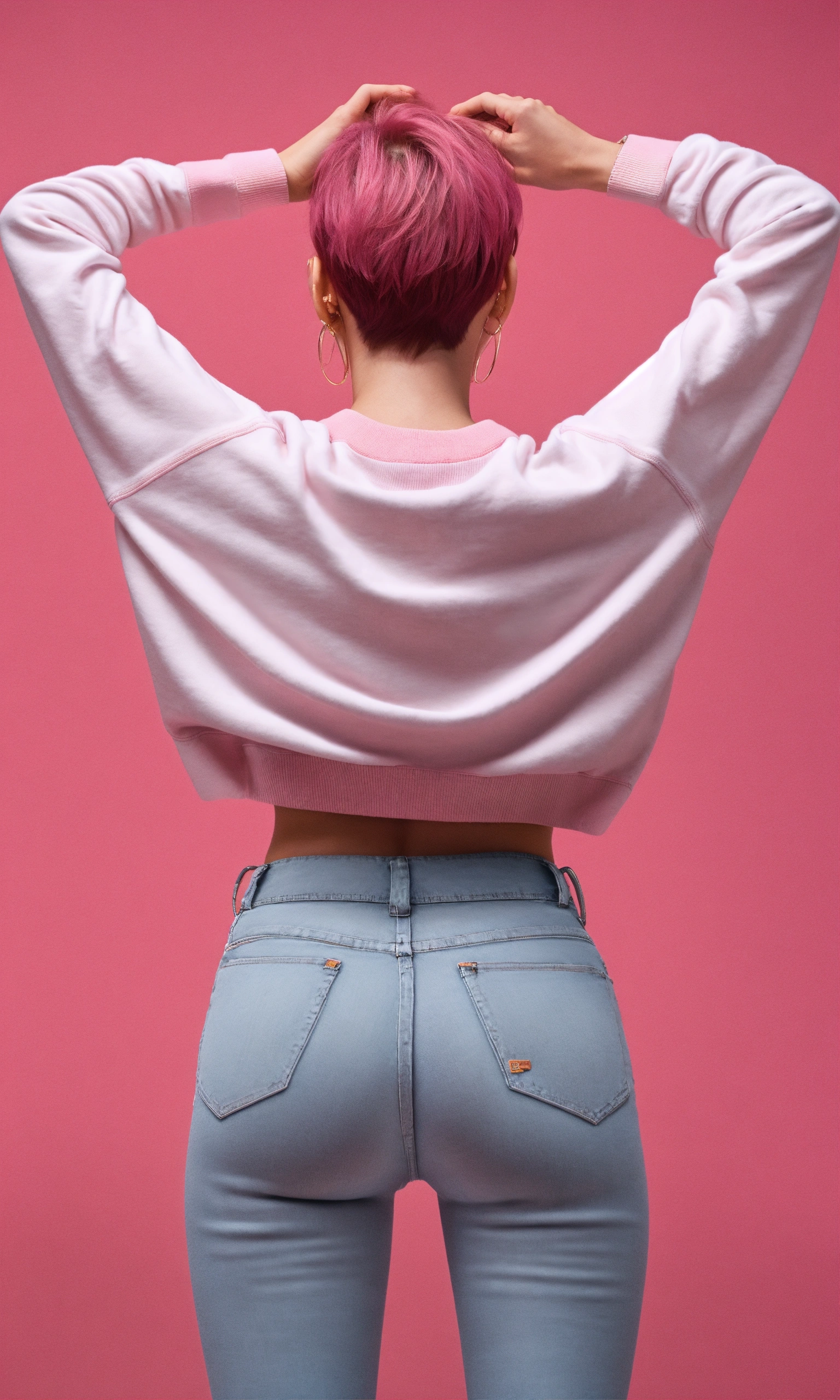 Lexica - Full body, a woman from her back, raising both her hands up ...