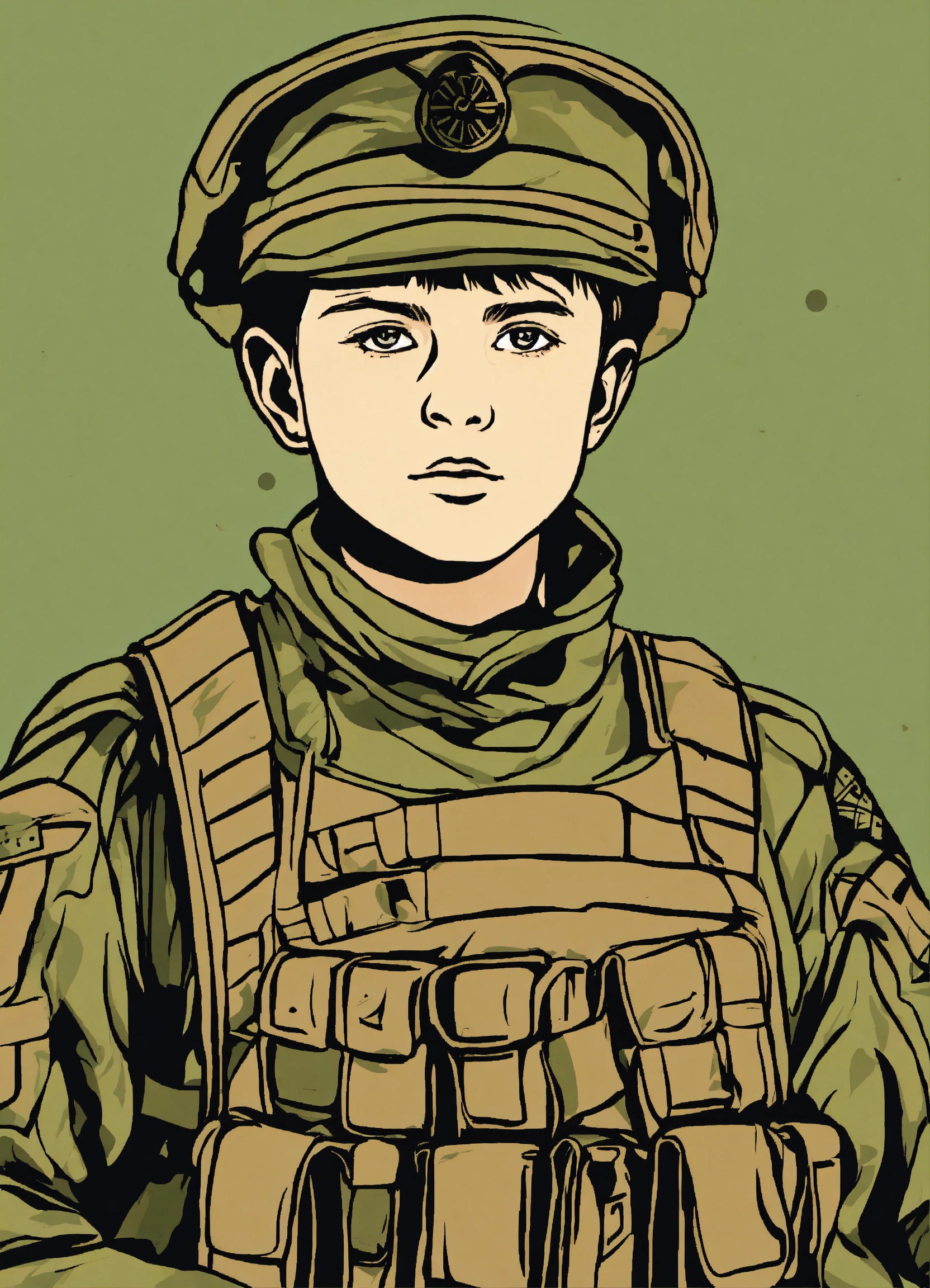 Lexica Illustration in simple lines of a boy soldier