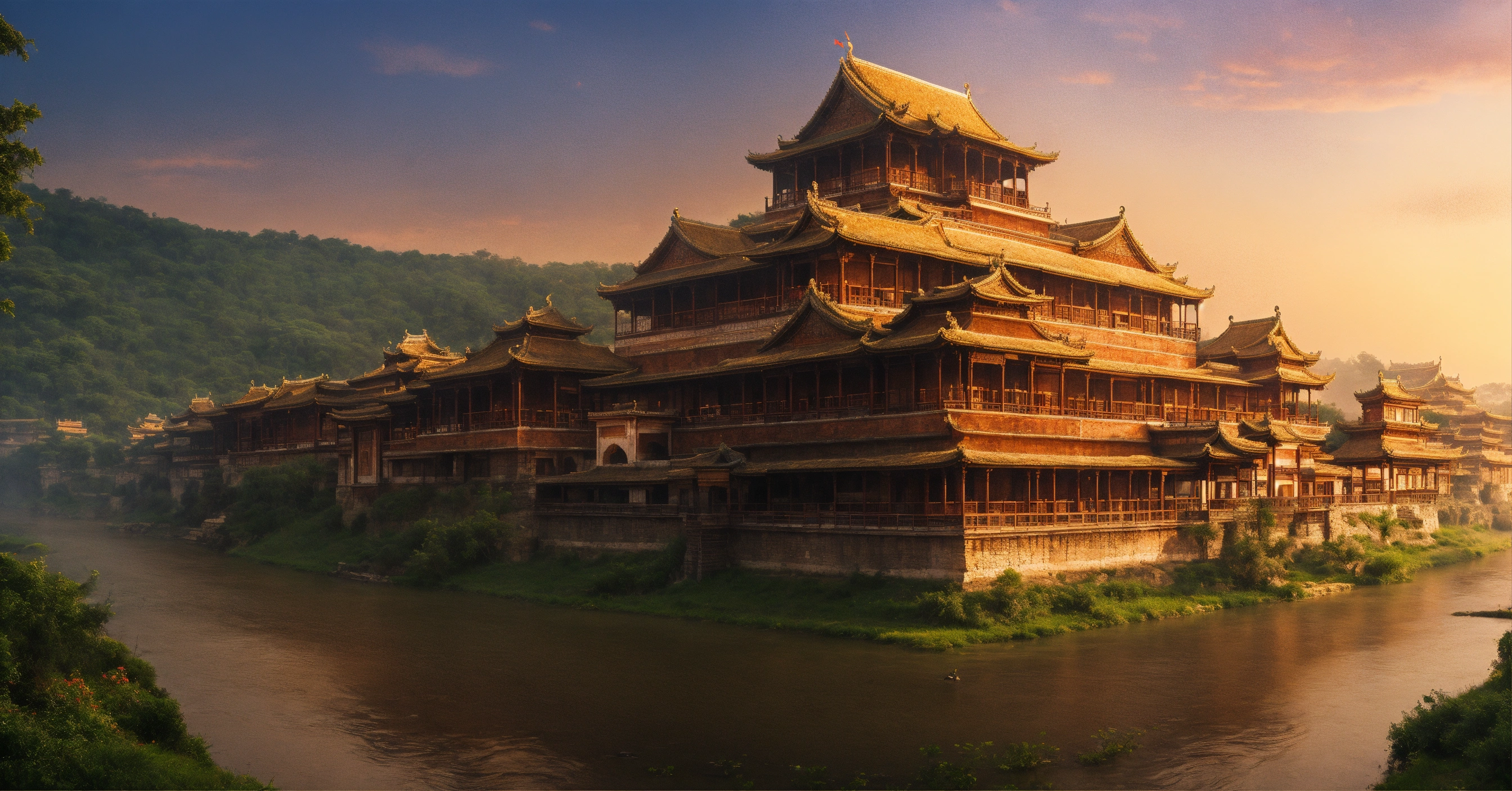 Lexica - An ancient palace surrounded by a river
