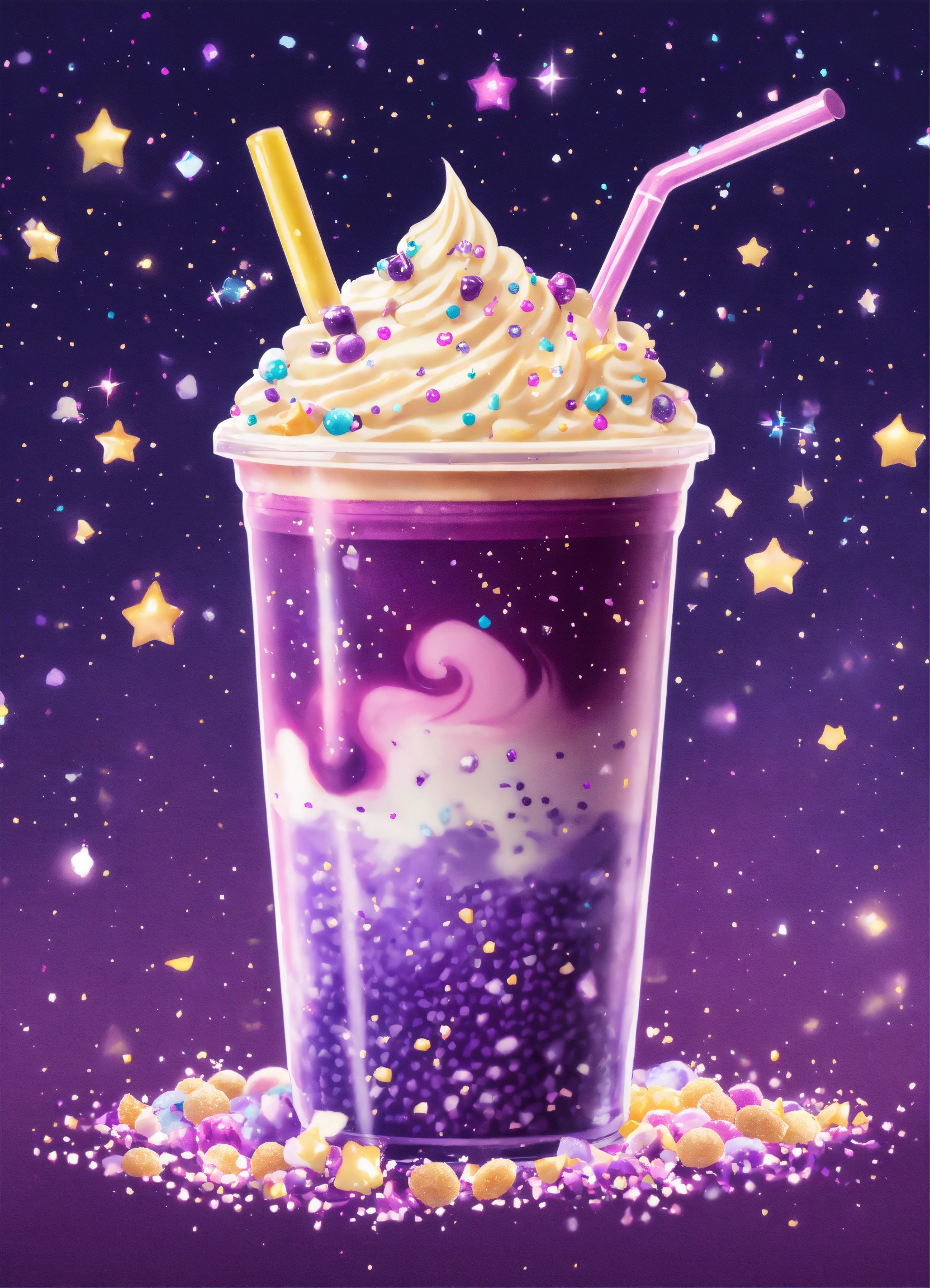 Lexica - Purple Galaxy boba tea big whip cream sprinkles, illustration ...