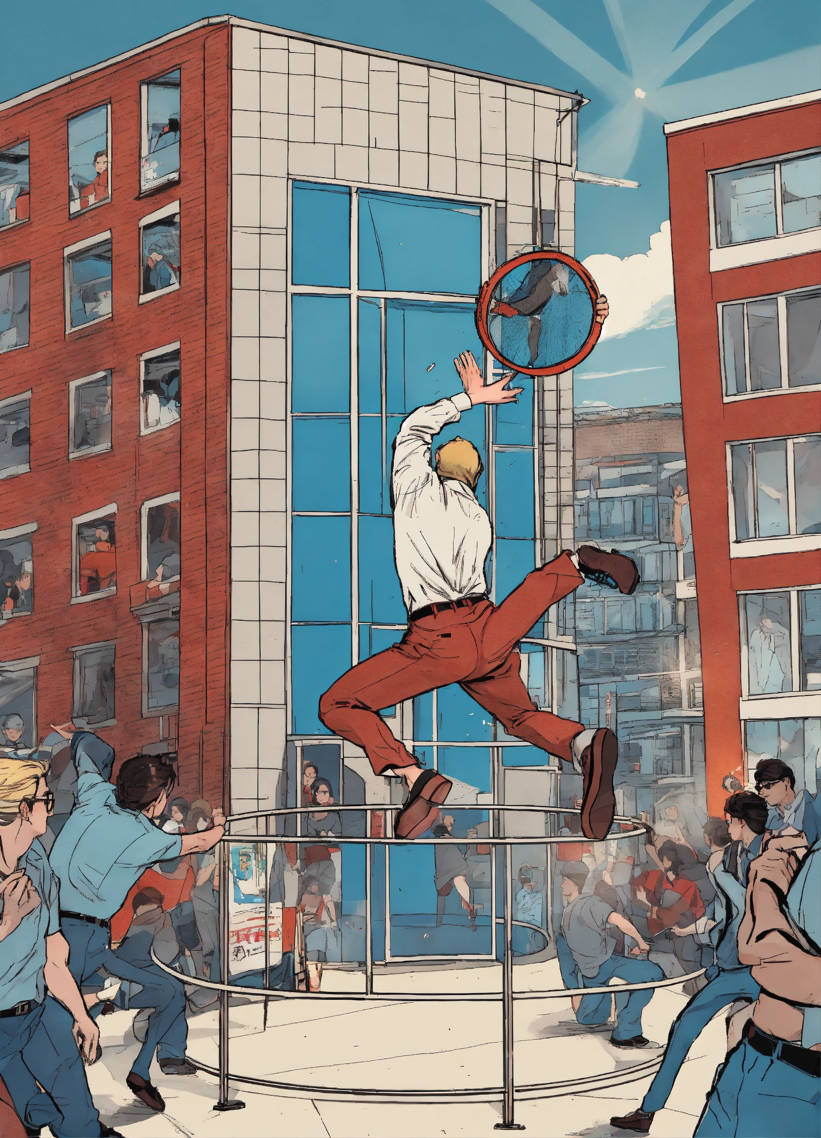 Lexica - An office worker in glasses falls backwards from a building ...
