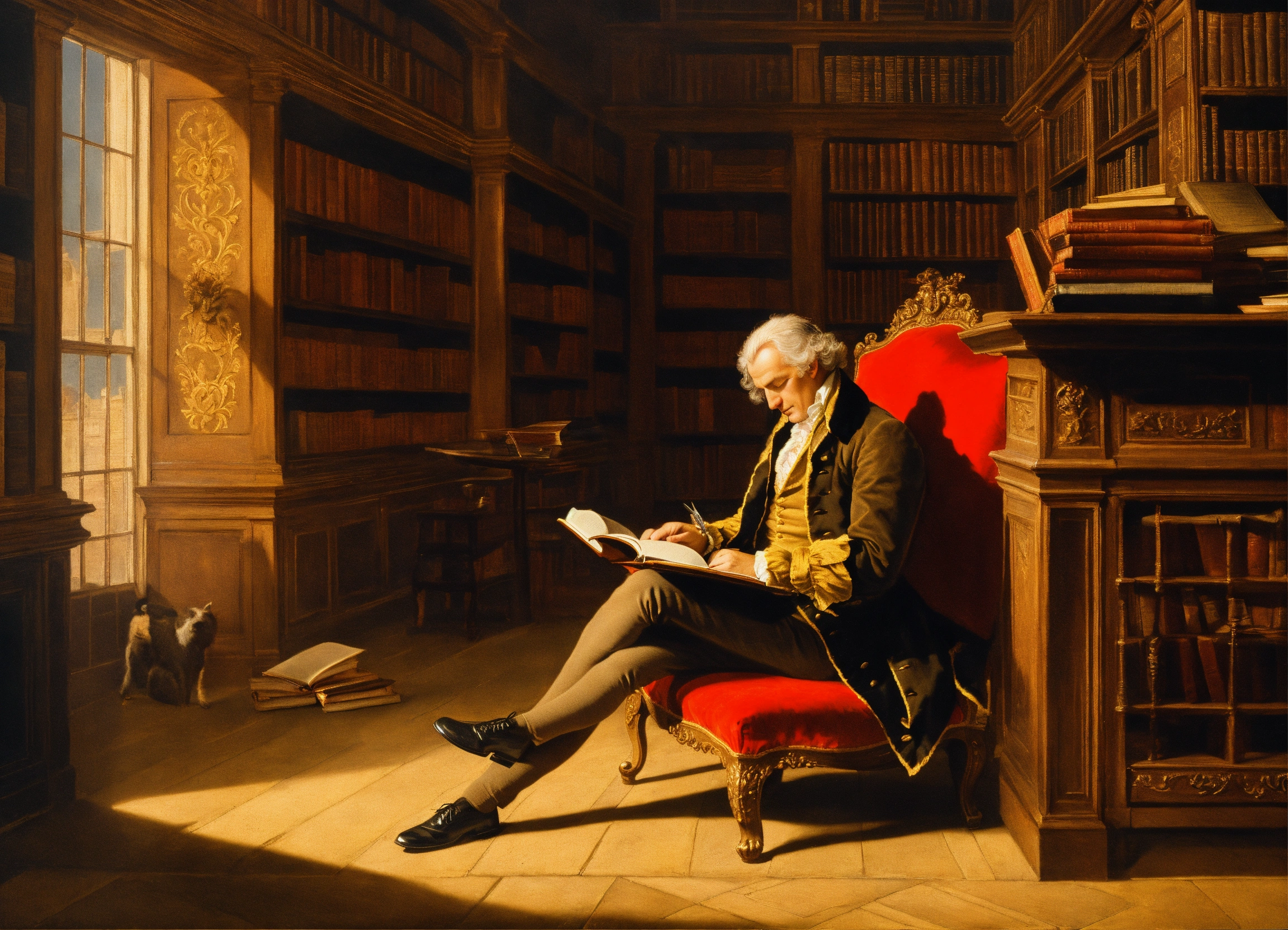 Lexica - Man sitting and reading in libray 1700s