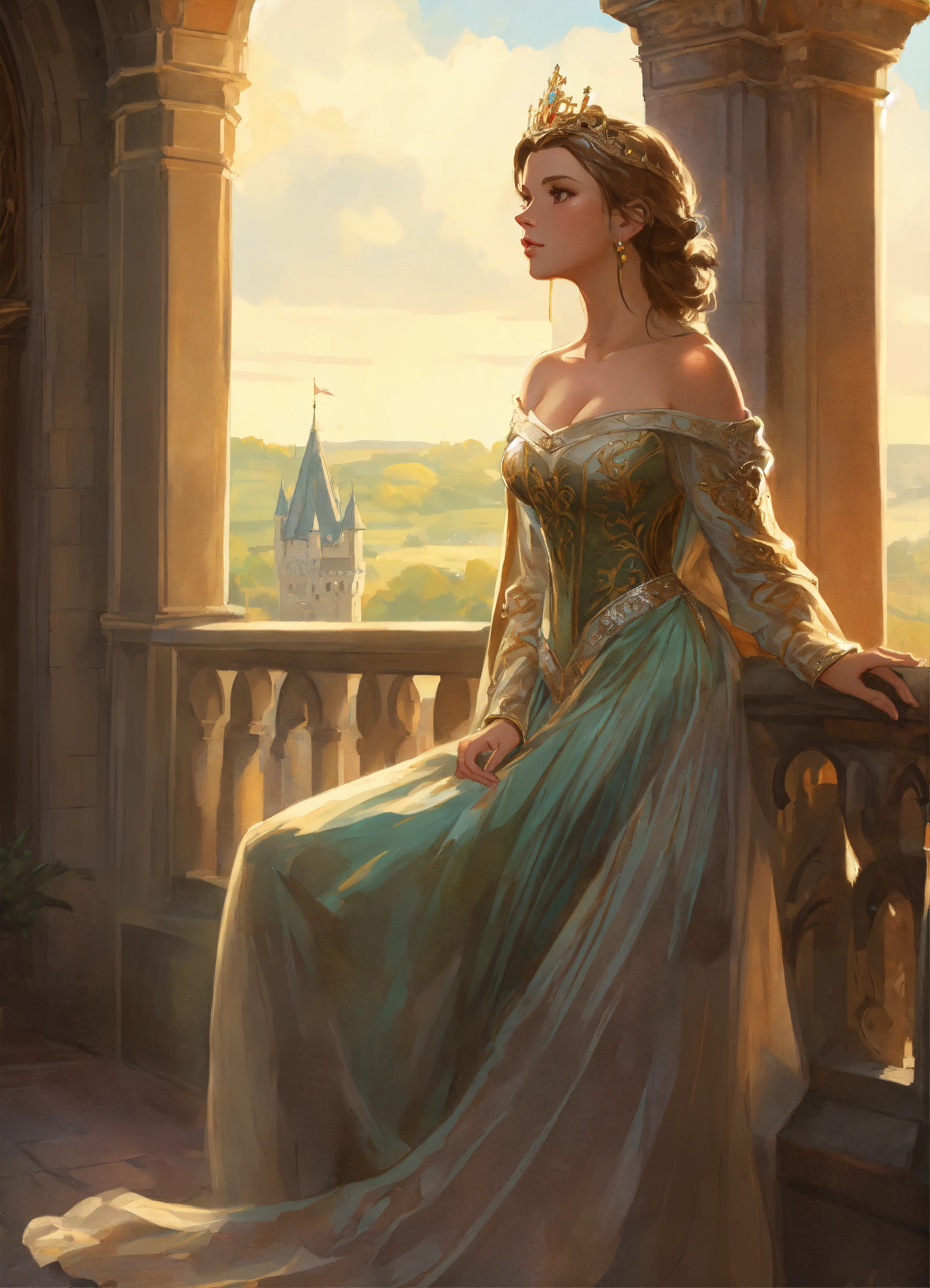Lexica - A noble princess, in a medieval gown, on a balcony of a ...