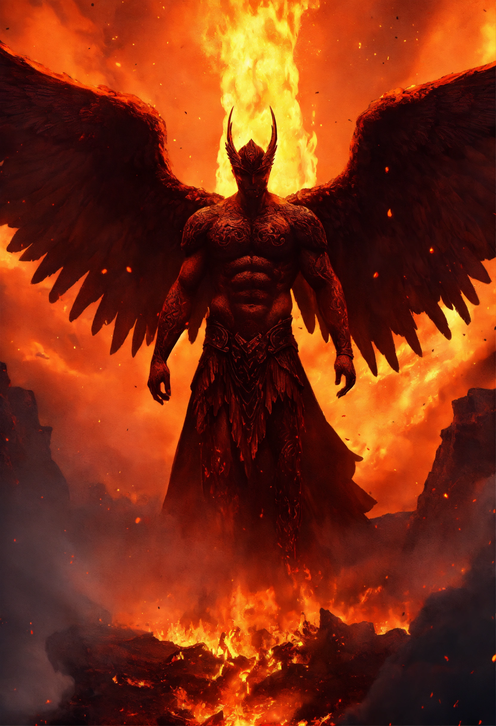 Lexica - Fallen angel from hell, winged man, fire and volcanoes, lava ...