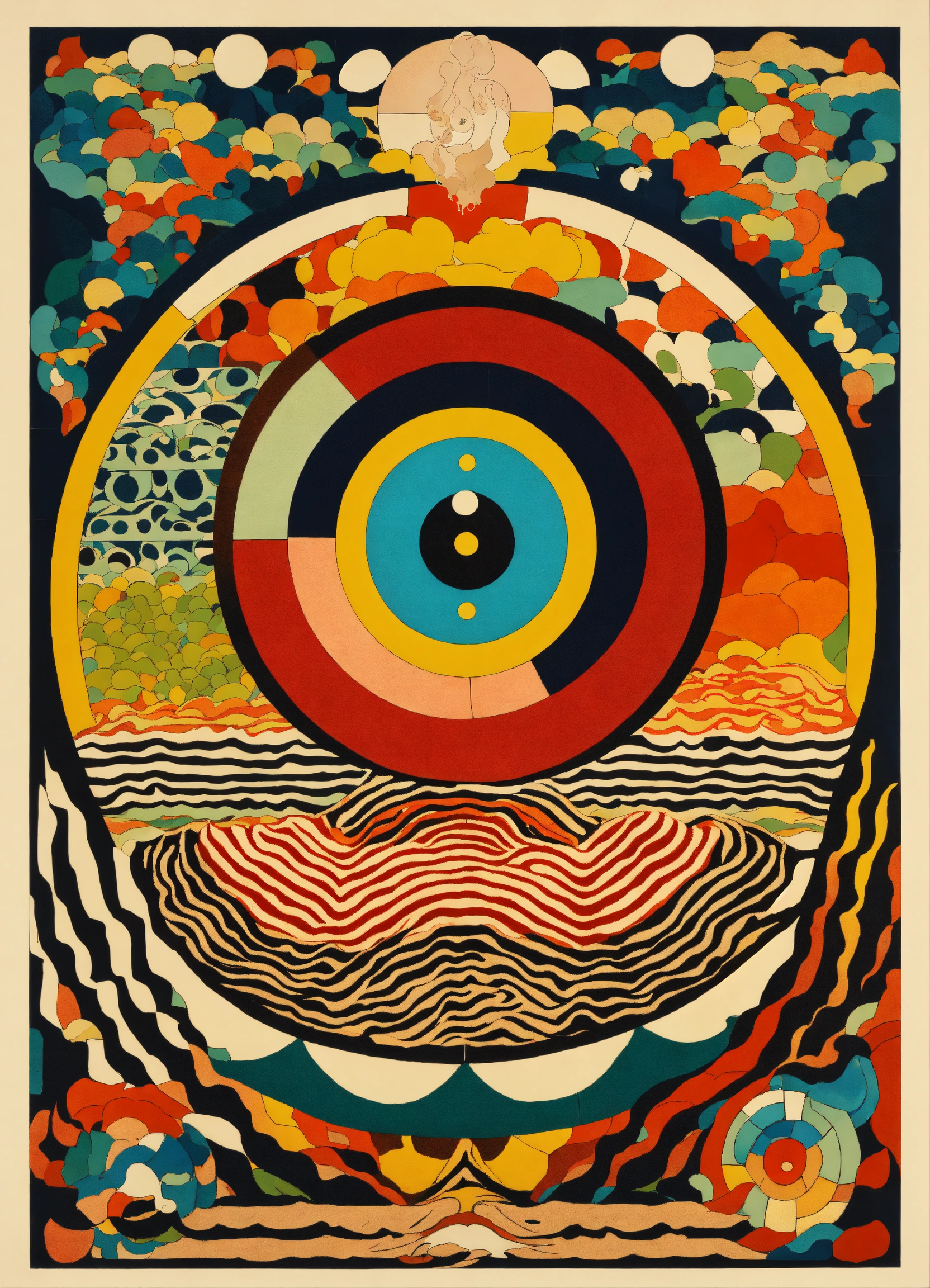 Lexica - Japanese vintage poster, plain circle in centre, , mosaic ...