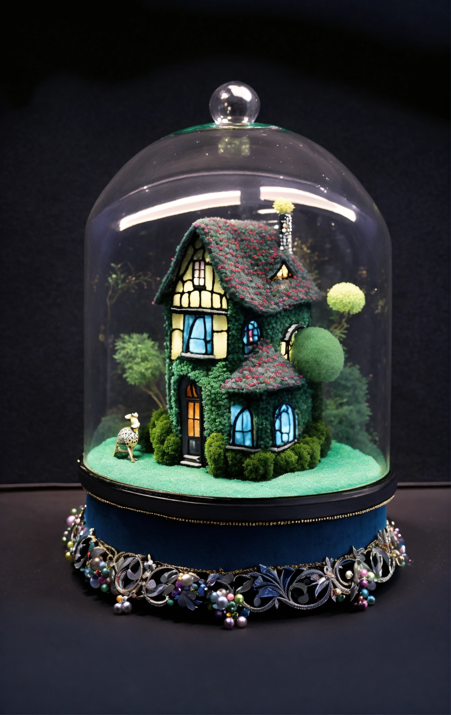 Lexica House Tim Burton Sous Cloche En Verre Laine Card E Verte