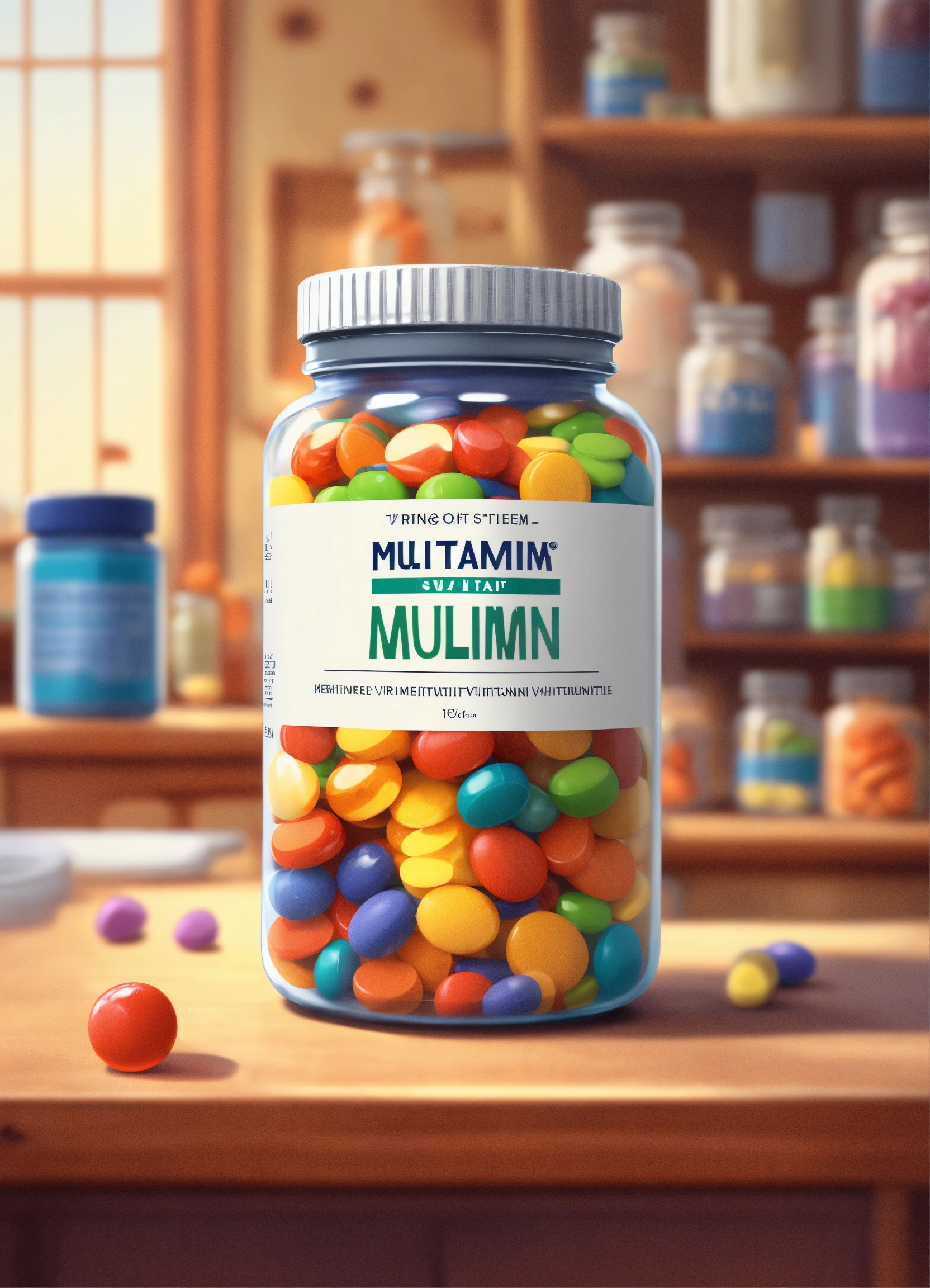 Lexica - One small jar of multivitamins stands in a large clean white ...