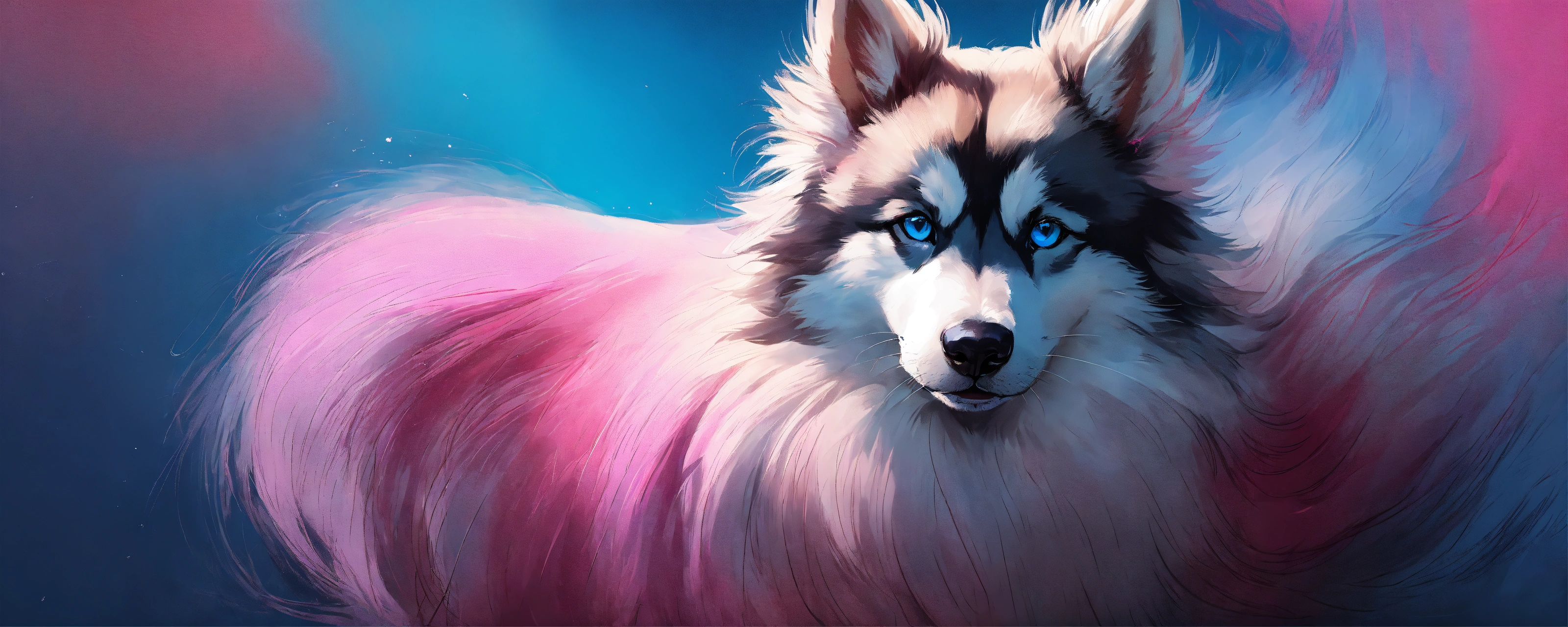 Lexica - A full body image of a pomsky black and white with long hair ...