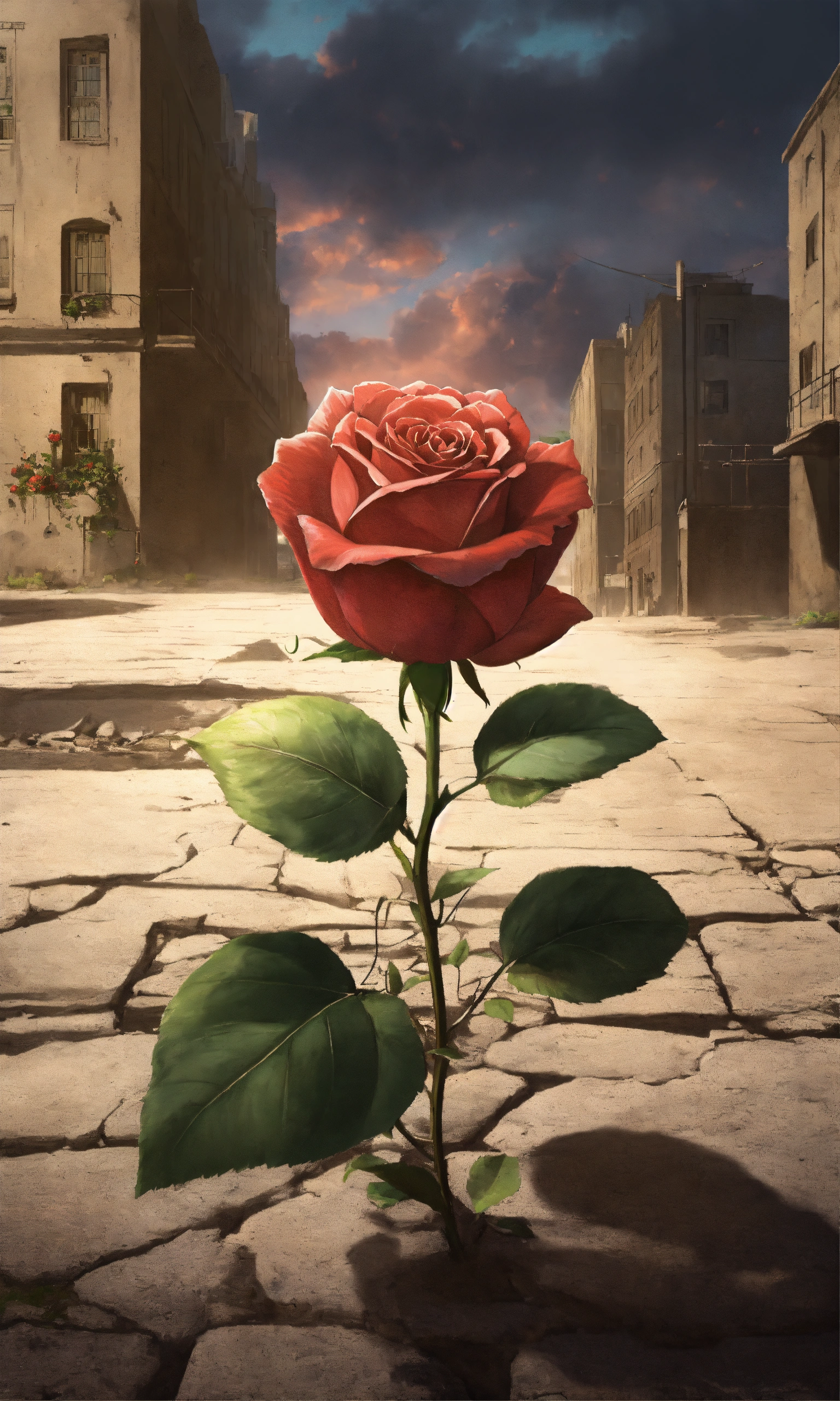 Lexica - Rose growing in concrete street attack on titan