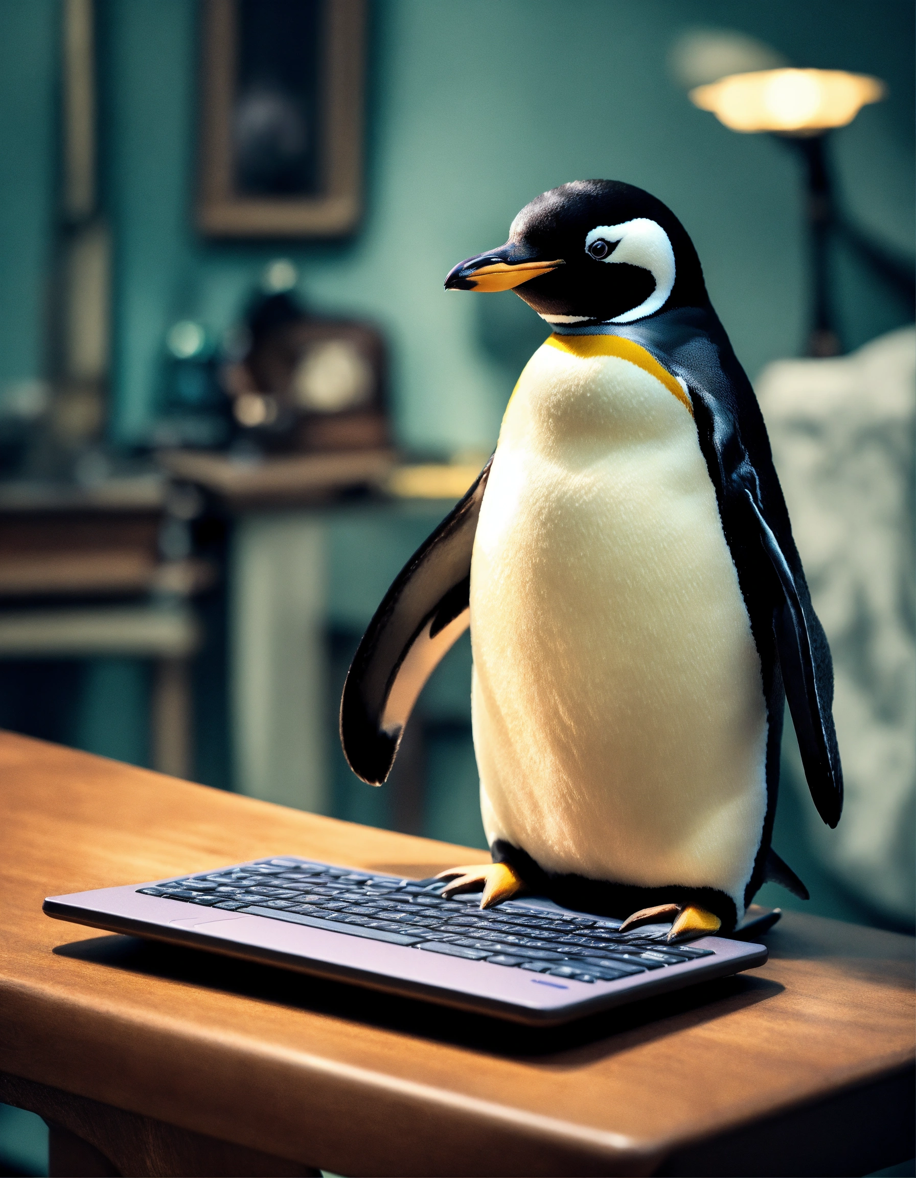 Lexica - Please picture penguins with a smartwatch typing on a laptop ...