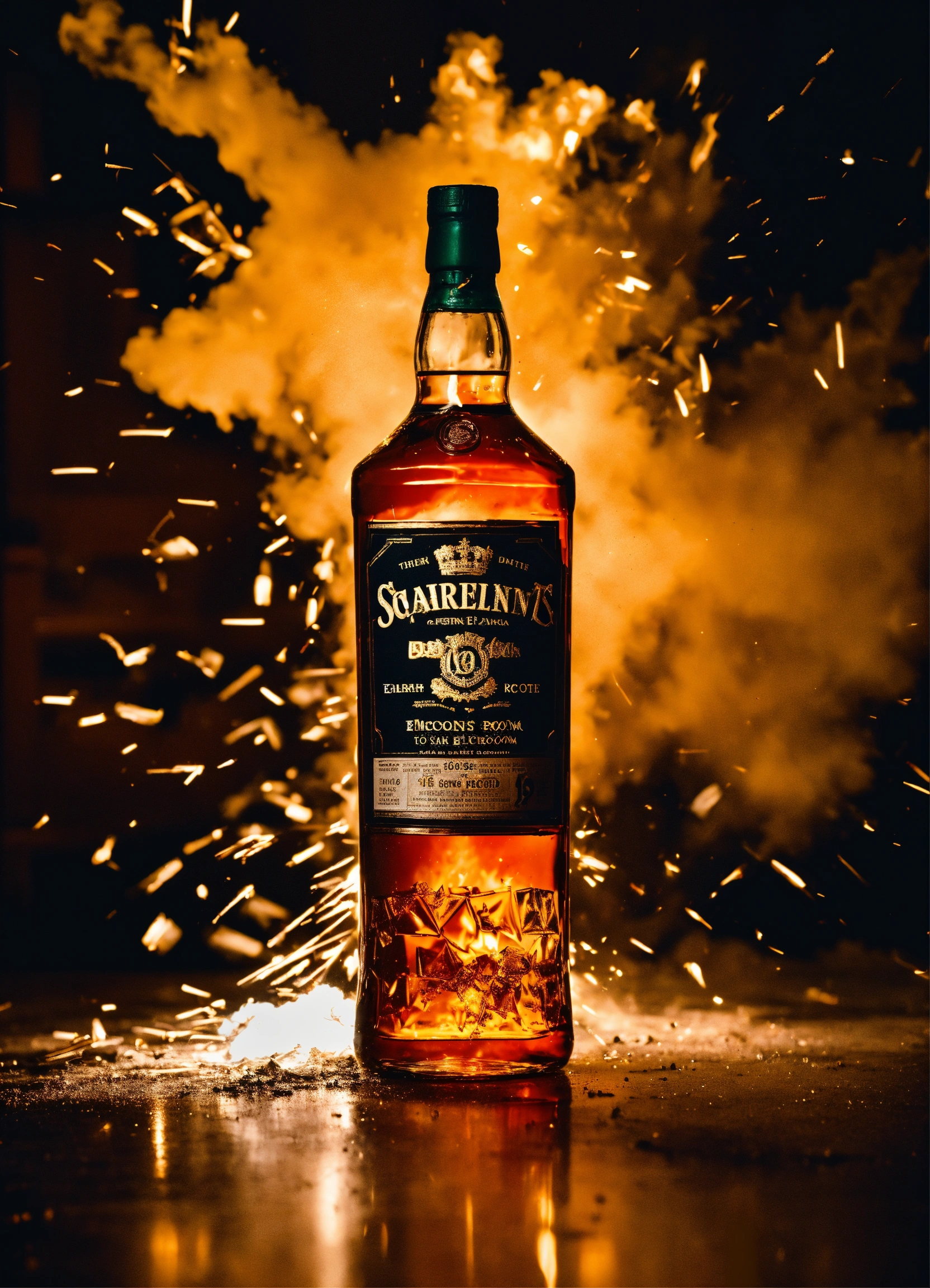 Lexica - Bottle of scotch exploding in a dark room