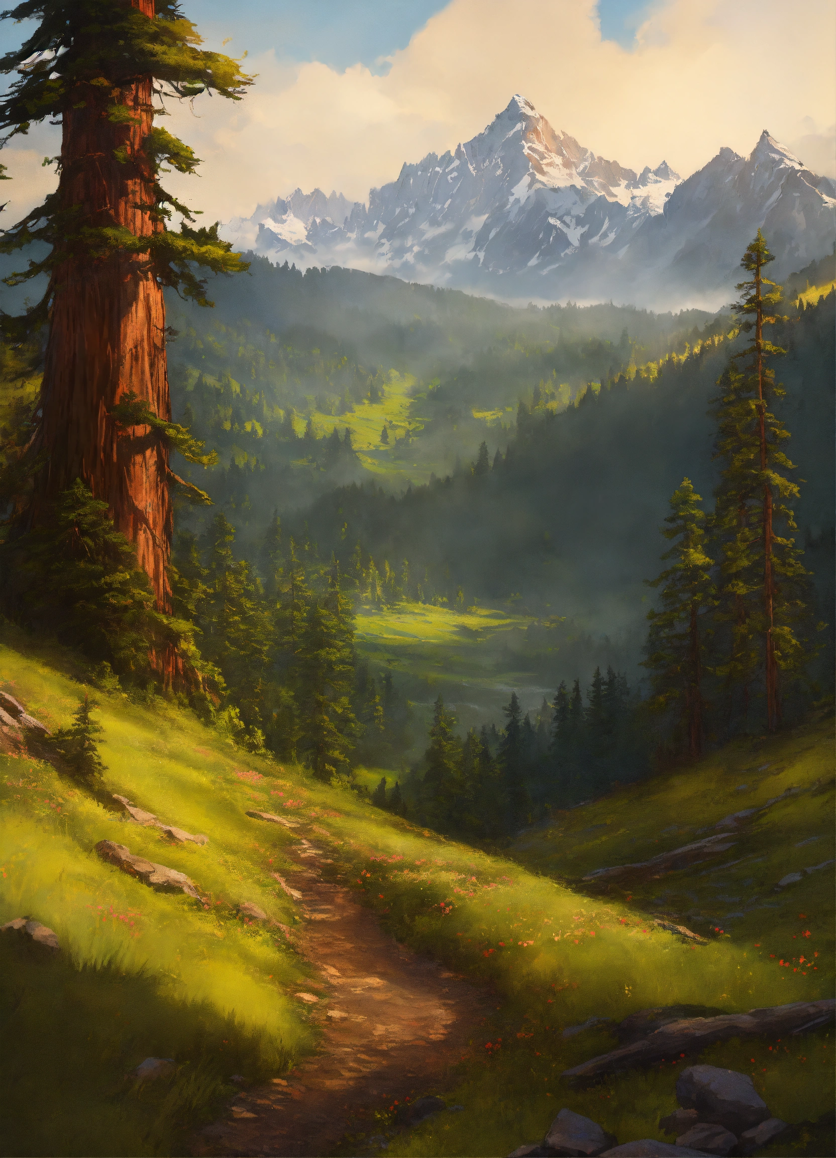 Lexica - Concept art of a picturesque mountain range with evergreen ...