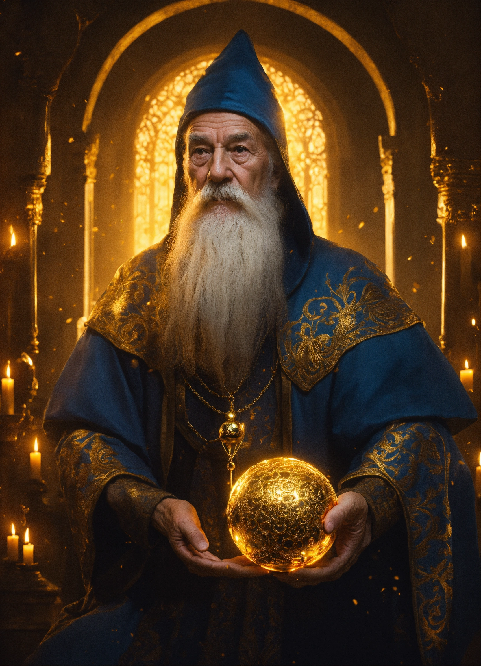 Lexica - An old wizard holding a golden ball