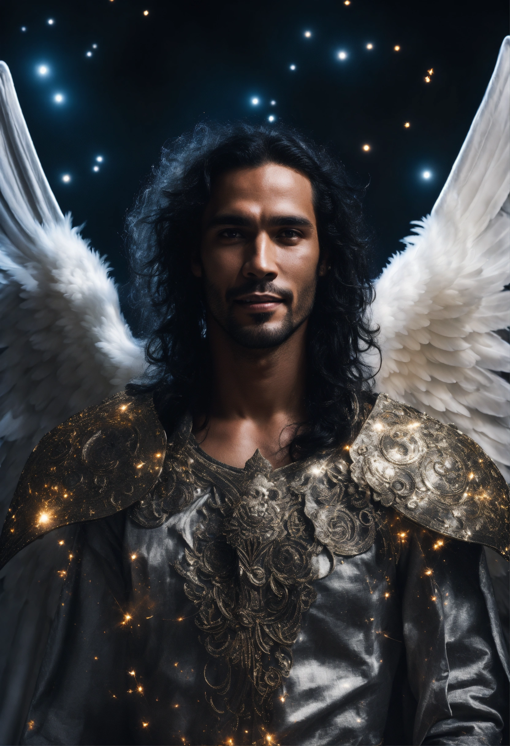 Lexica - Photographic surreal portrait of a windblown Archangel with ...