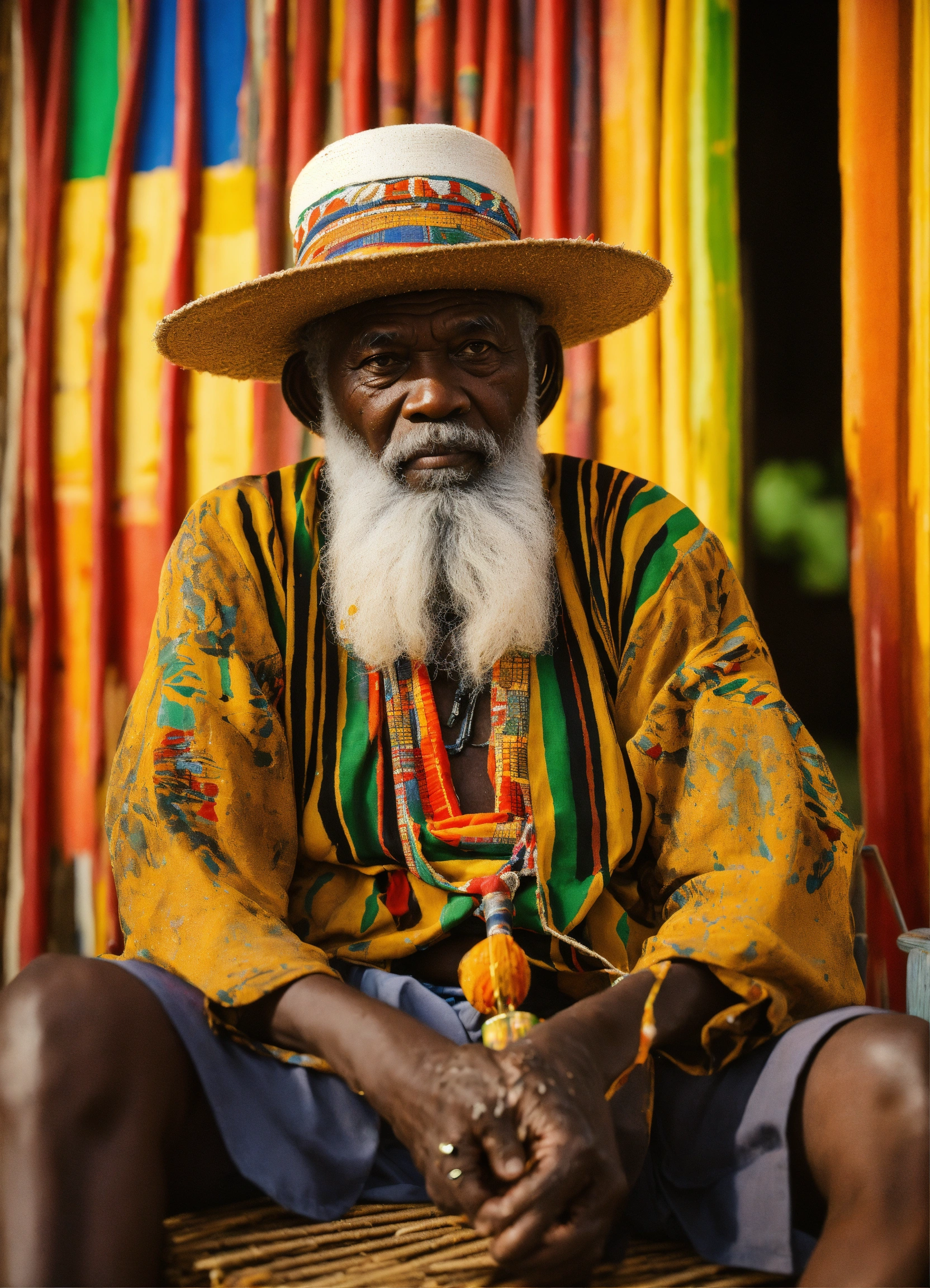 Lexica - A wise old man with white beard and bakoua hat in a tropical ...