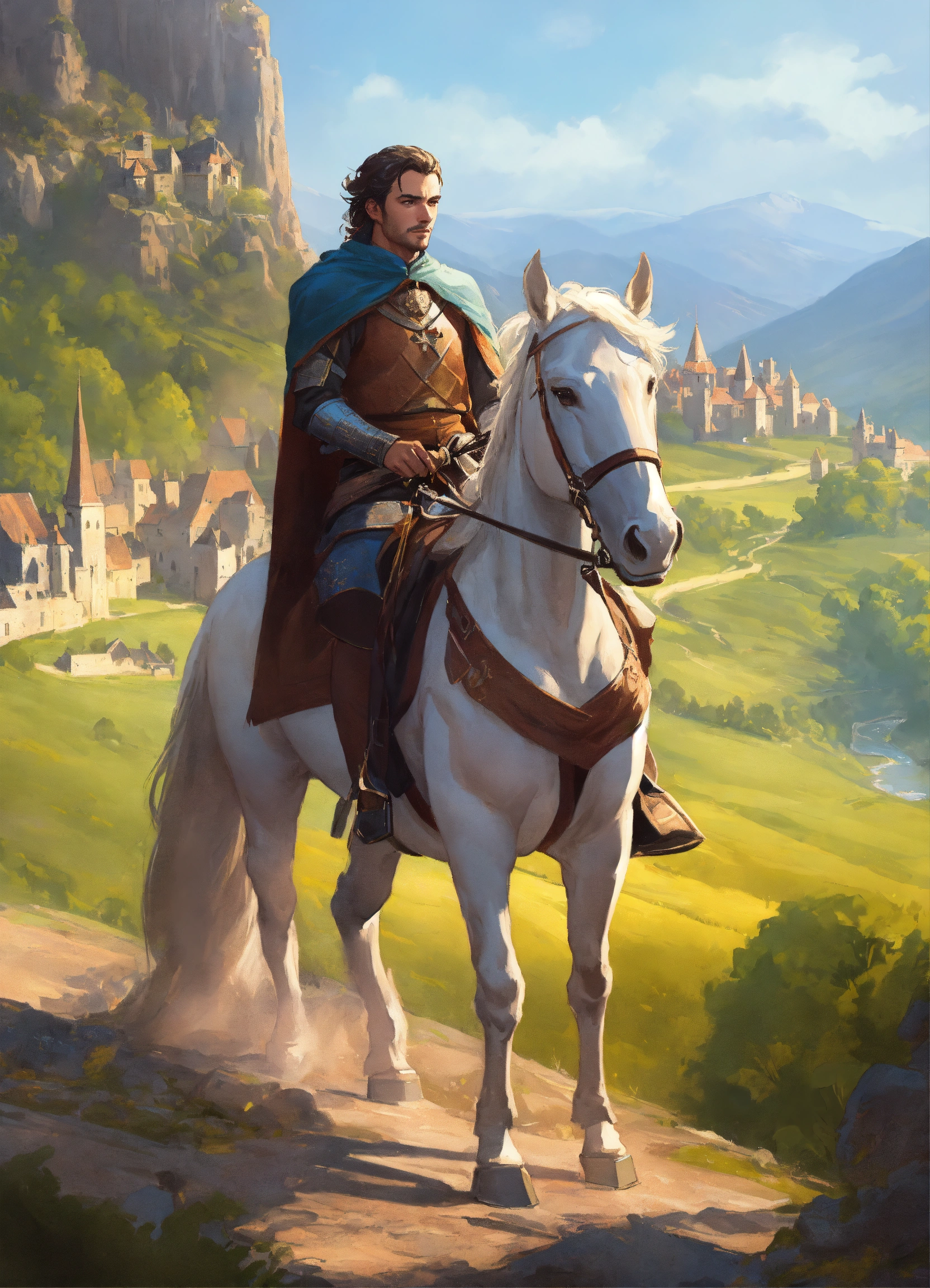 Lexica - A medieval rider on a horse in the center of the image ...