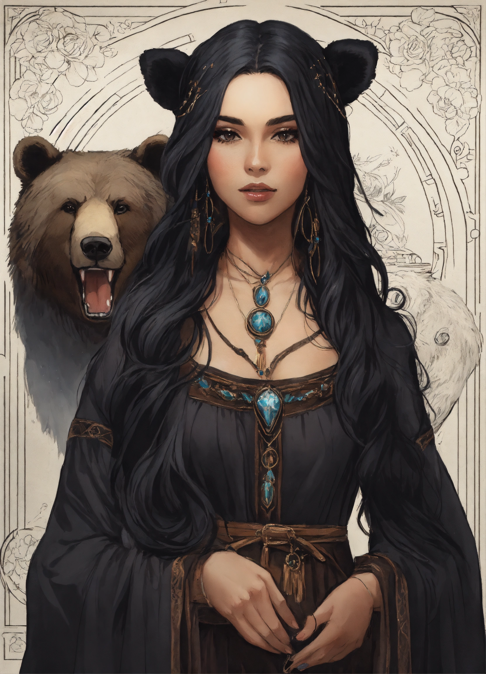 Lexica - A beautiful sorceress with long black hair dressed in a black ...