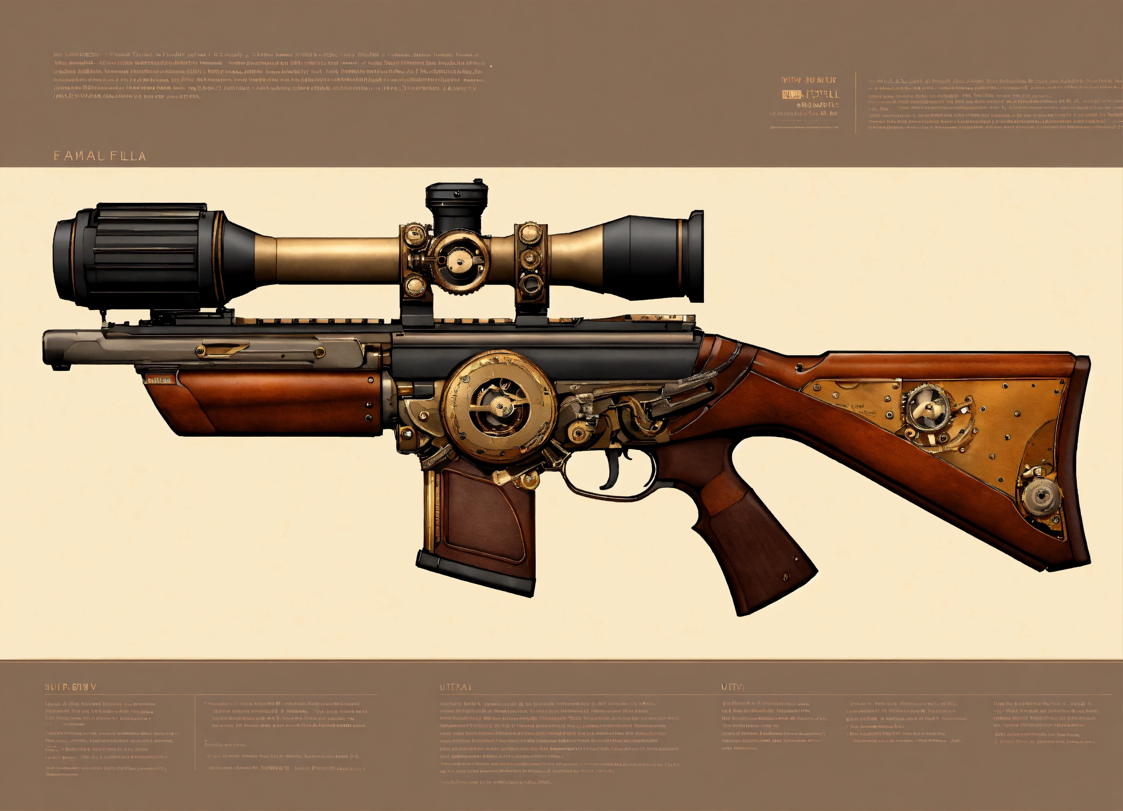 Lexica - Full side view of an ultra detailed realistic steampunk rifle
